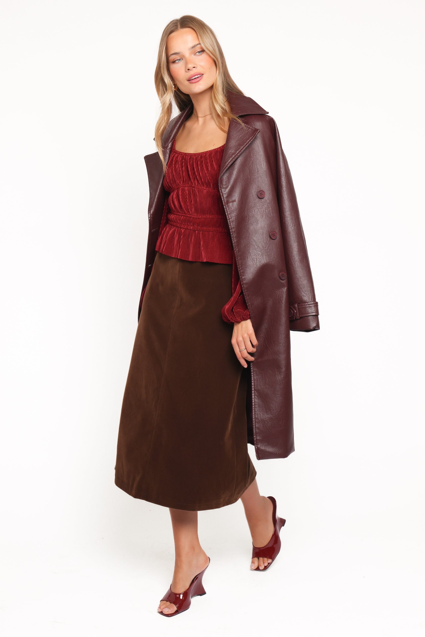 Halina Velvet Midi Skirt - Chocolate - Image 3