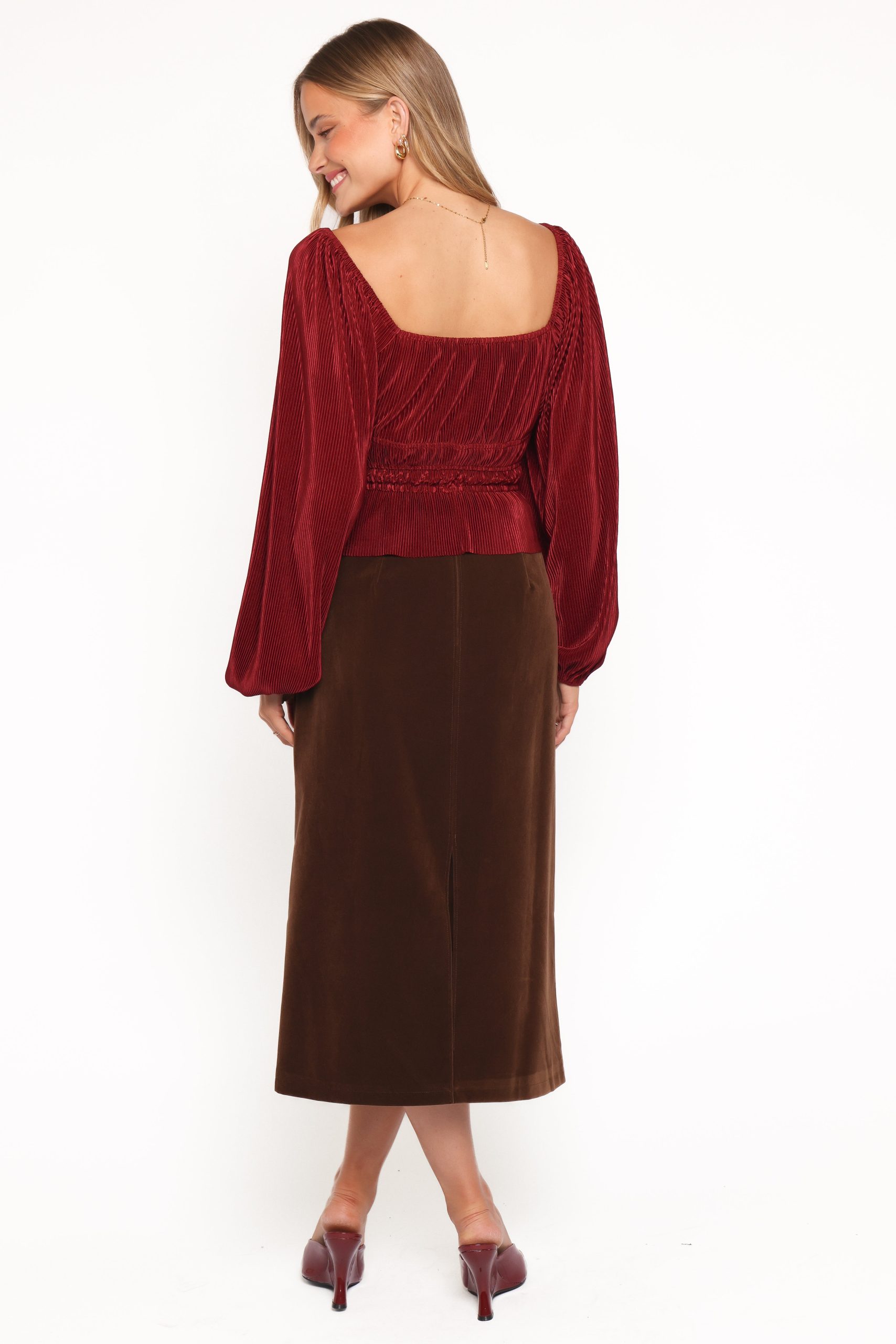 Halina Velvet Midi Skirt - Chocolate - Image 4