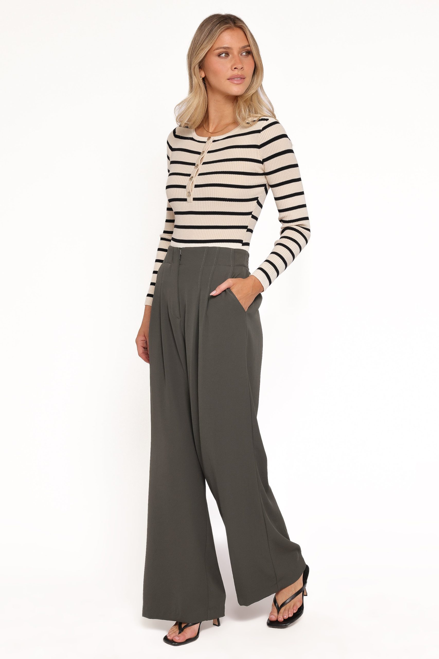 Hayden Pleated Wide Leg Pant - Dark Olive - Image 3