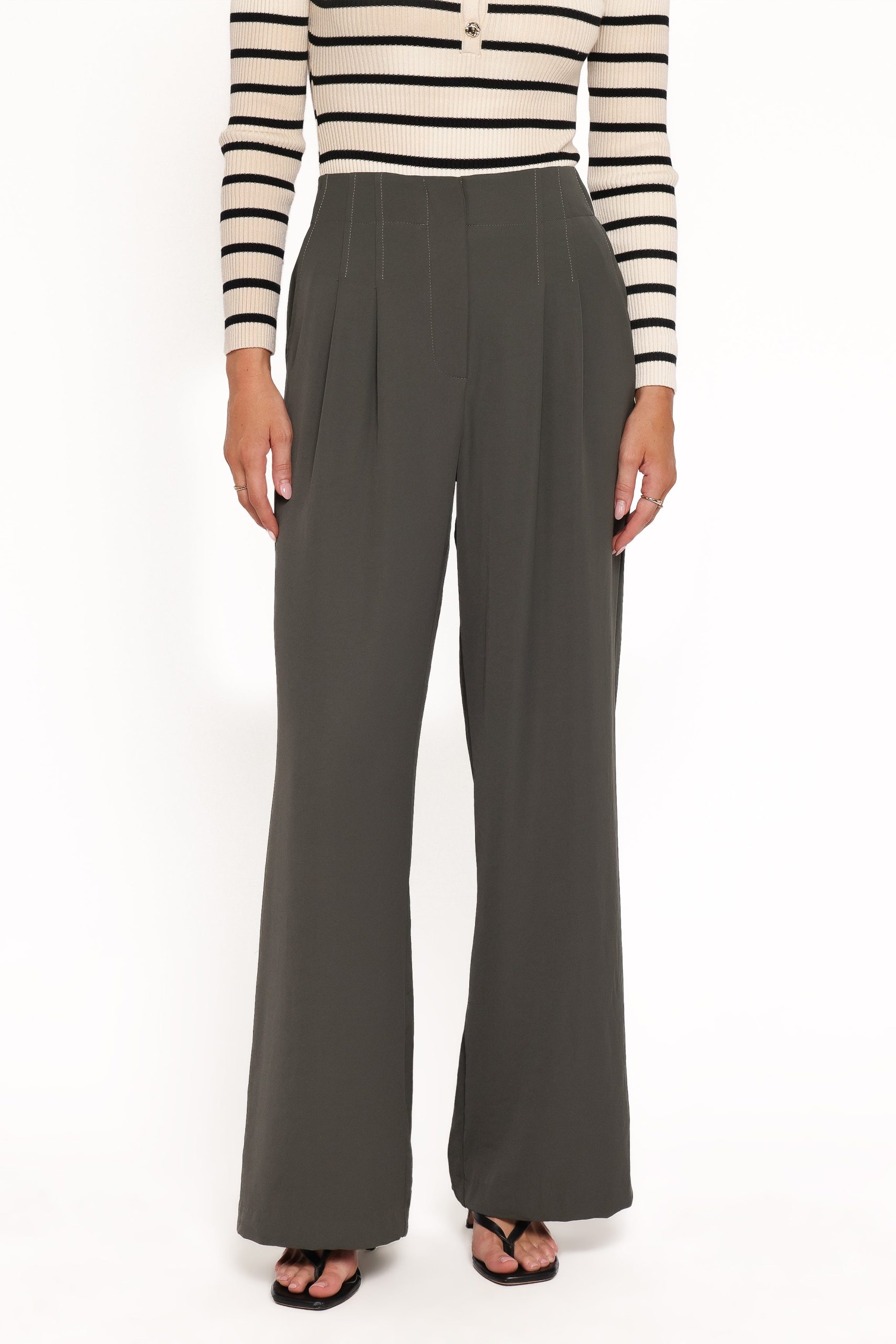 Hayden Pleated Wide Leg Pant - Dark Olive - Image 2