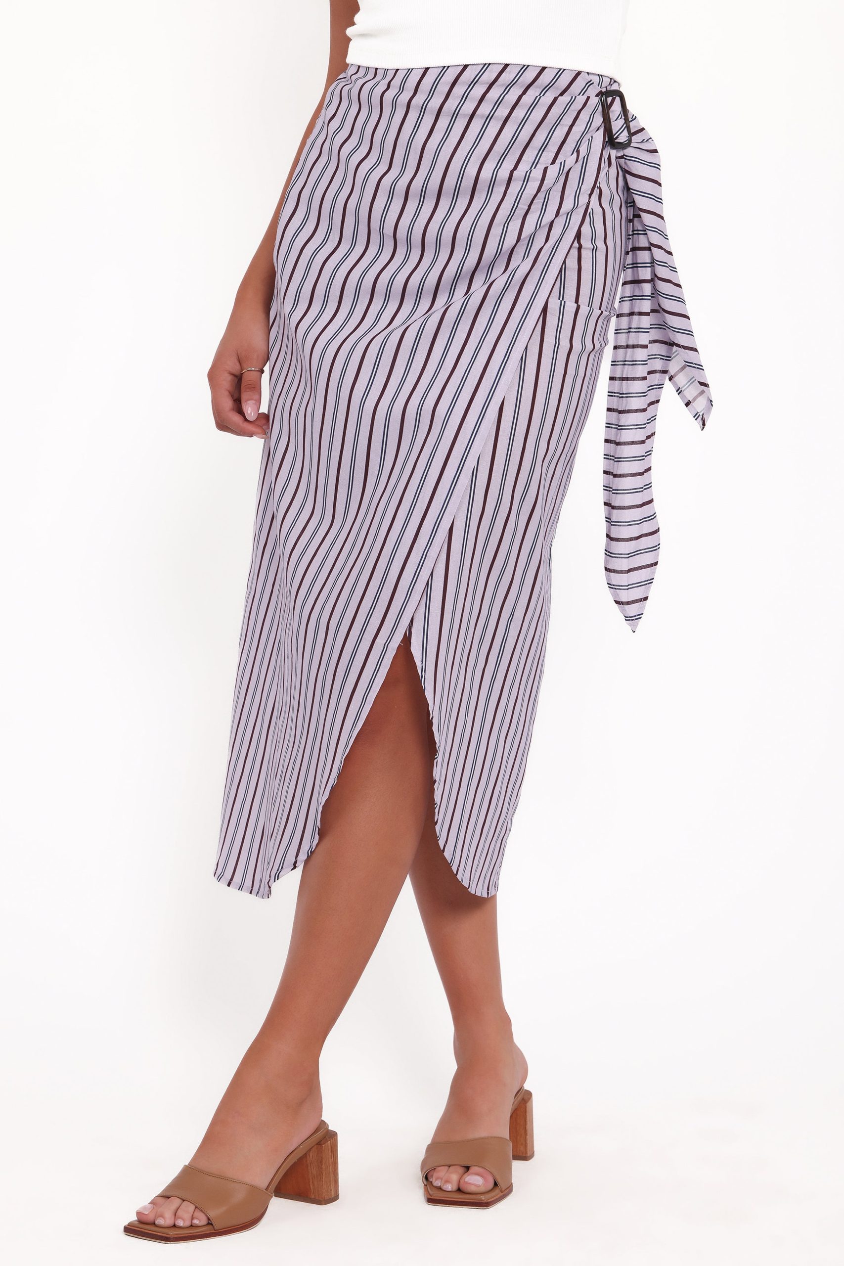 Jacey Wrap Midi Skirt - Midnight Stripe - Image 2