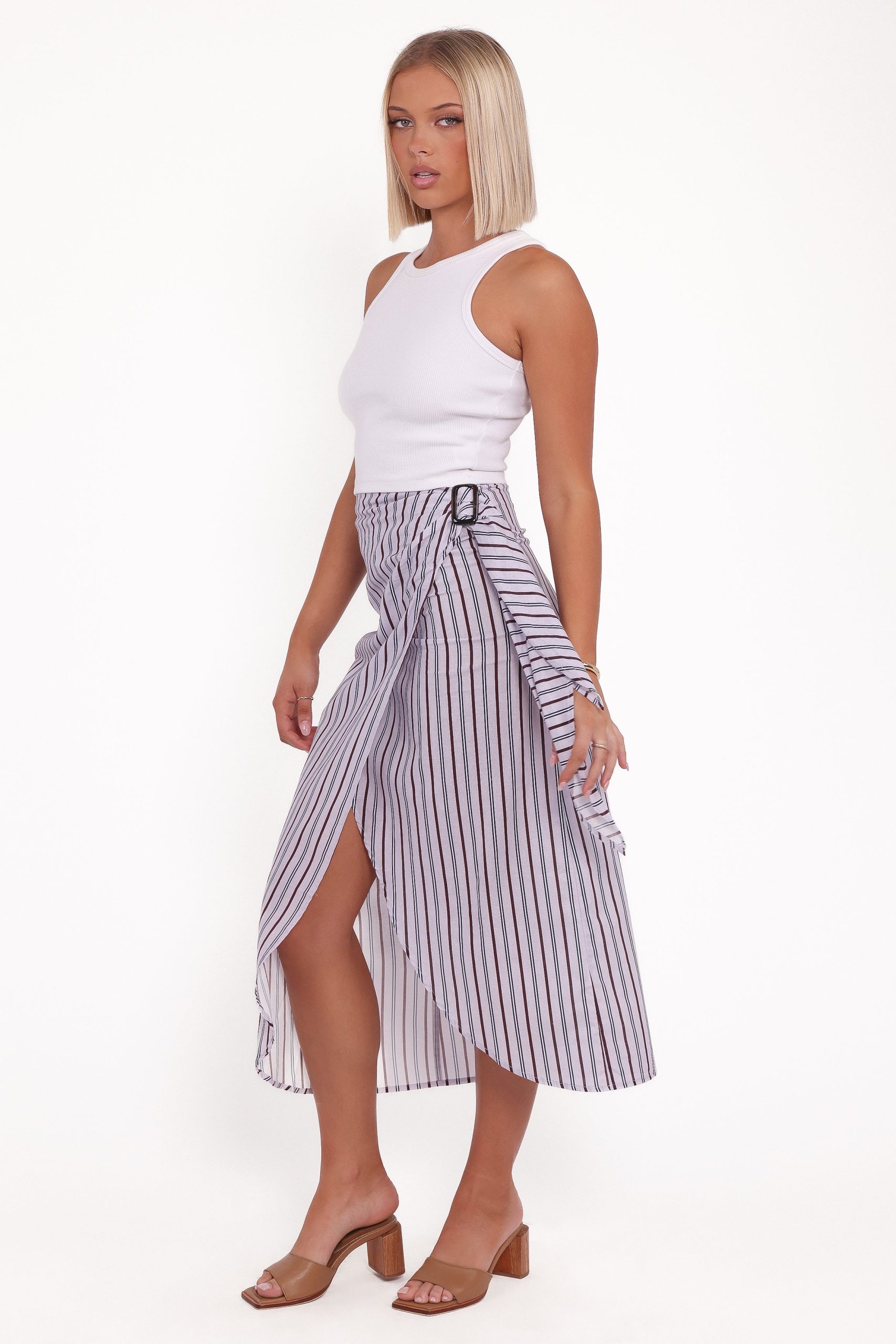 Jacey Wrap Midi Skirt - Midnight Stripe - Image 3