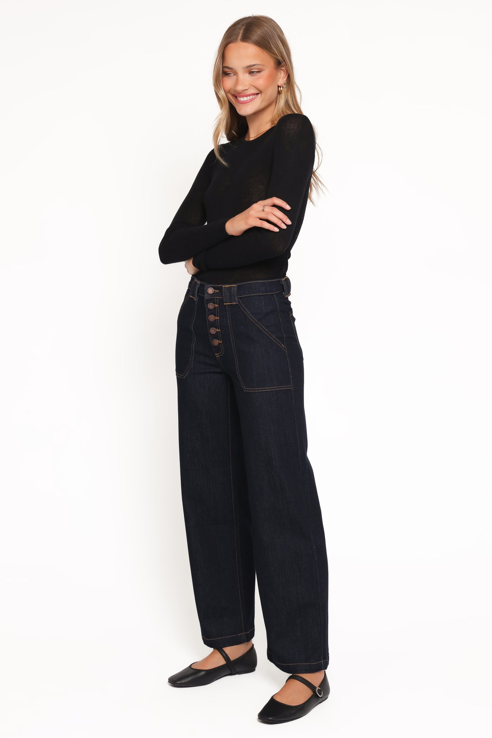 Jacinta Button Down Slim Wide Jean - Dark Wash - Image 3