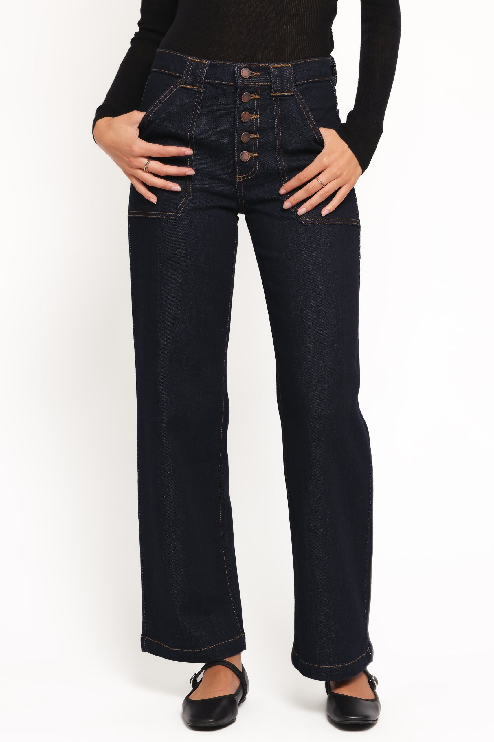 Jacinta Button Down Slim Wide Jean - Dark Wash - Image 2