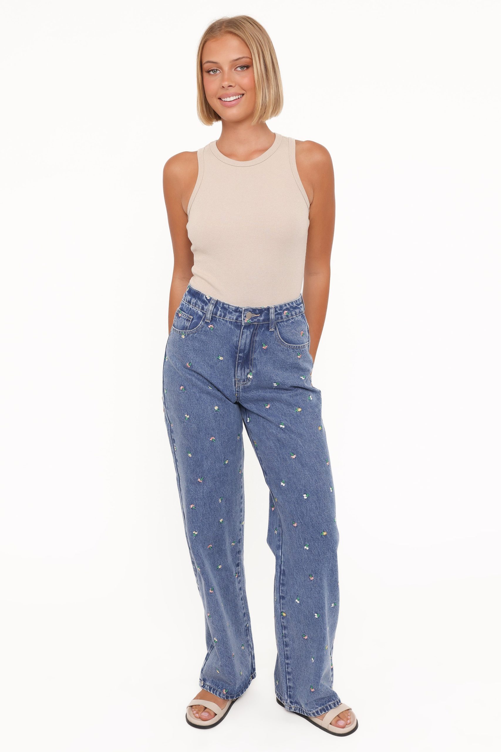 Kendall Straight Leg Jeans - Embroidery Medium Wash - Image 2