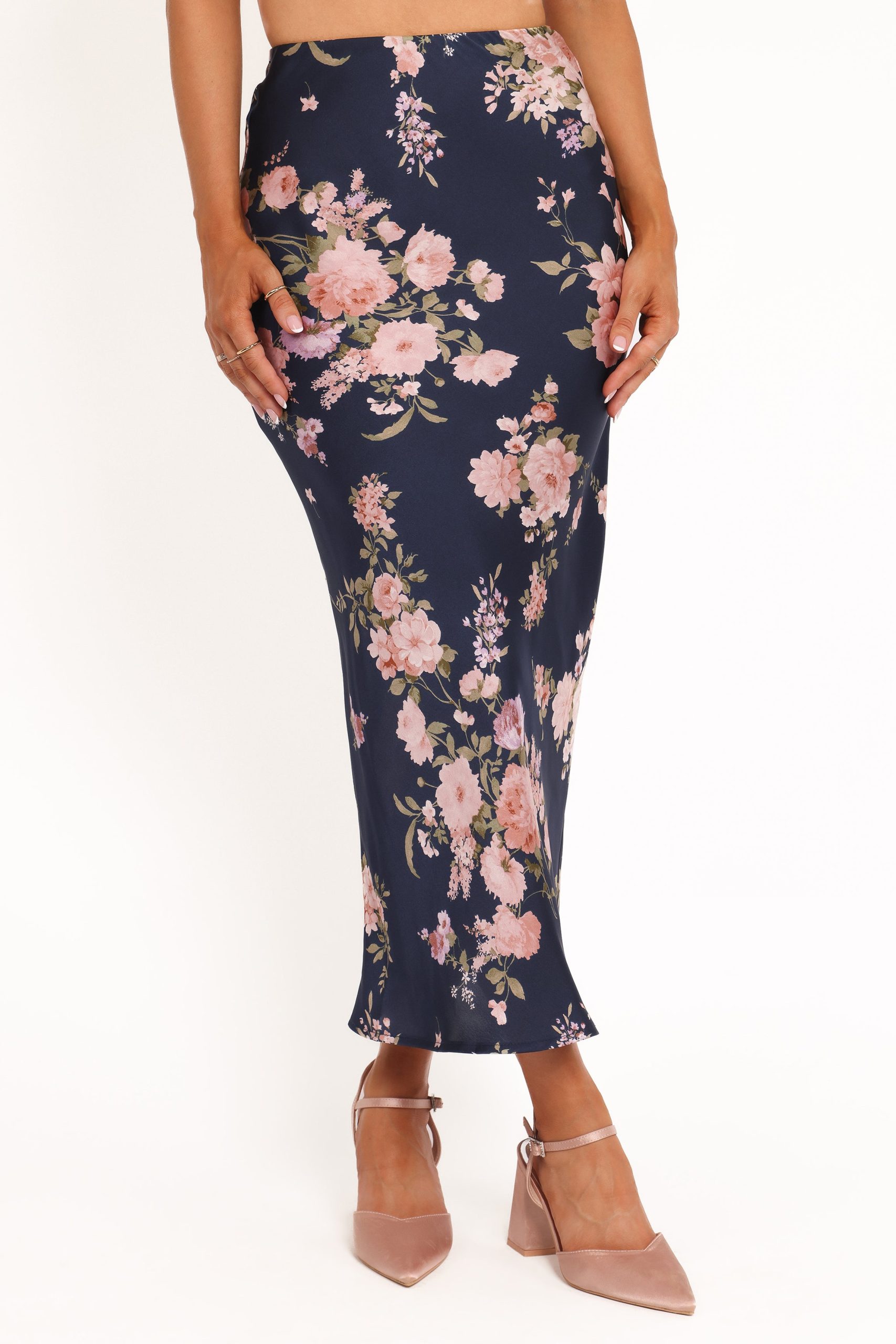 Kenna Satin Midi Skirt - Navy Floral - Image 3
