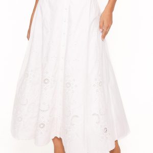 Kye Midi Skirt - White Broderie