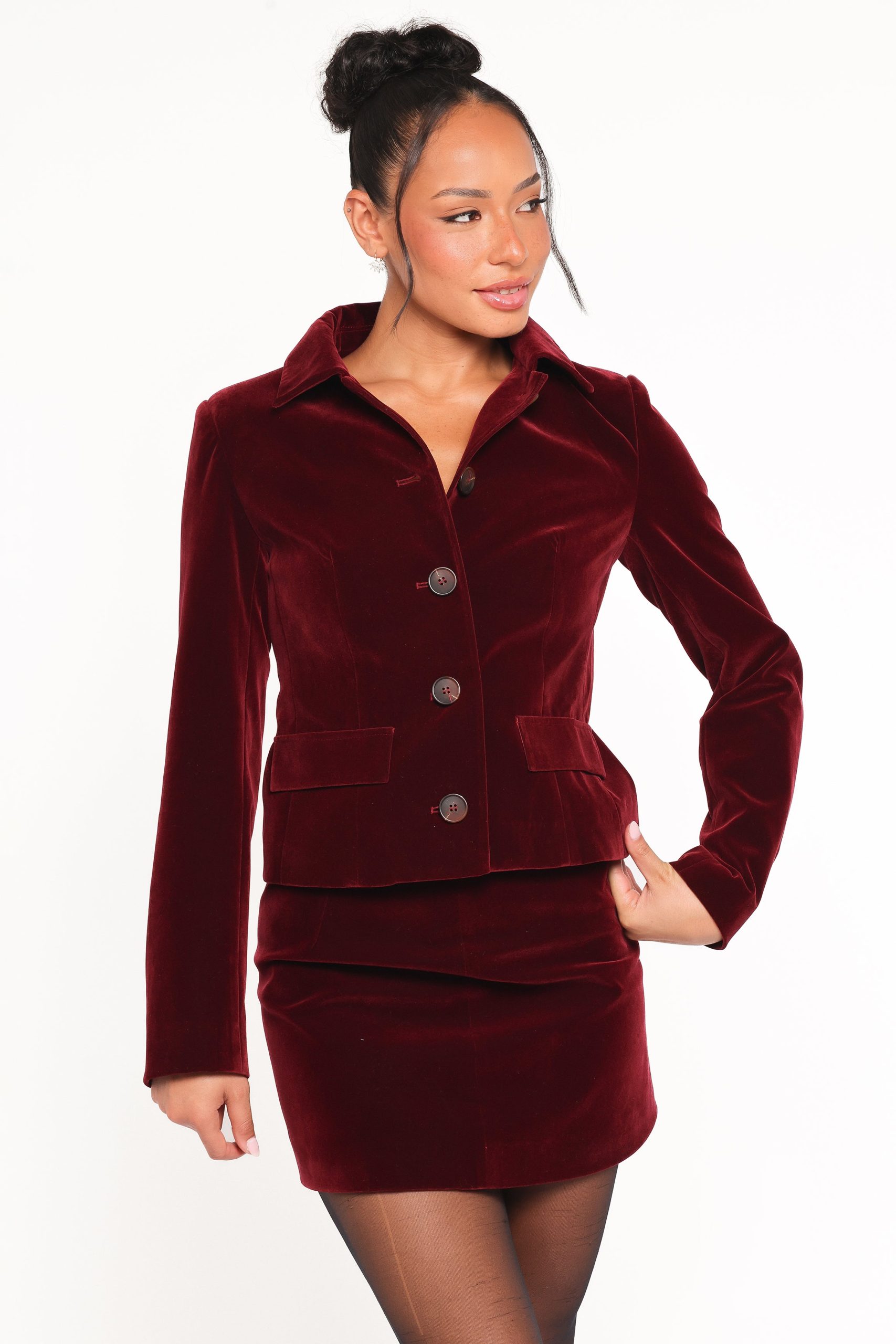 Lainey Velvet Mini Skirt - Burgundy - Image 3