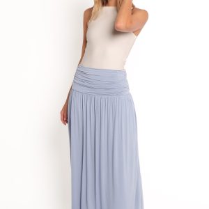 Lavia Ruched Knit Maxi Skirt - Soft Blue
