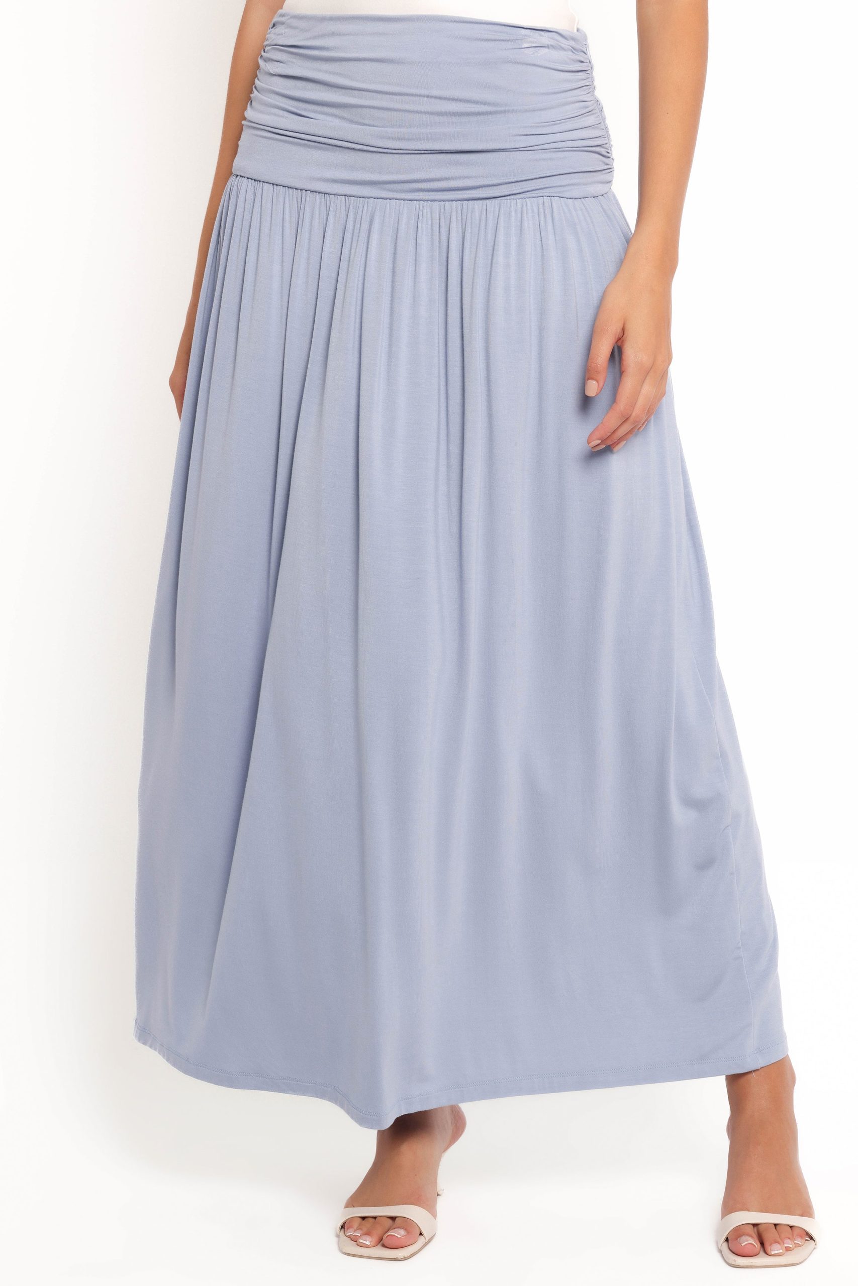Lavia Ruched Knit Maxi Skirt - Soft Blue - Image 2