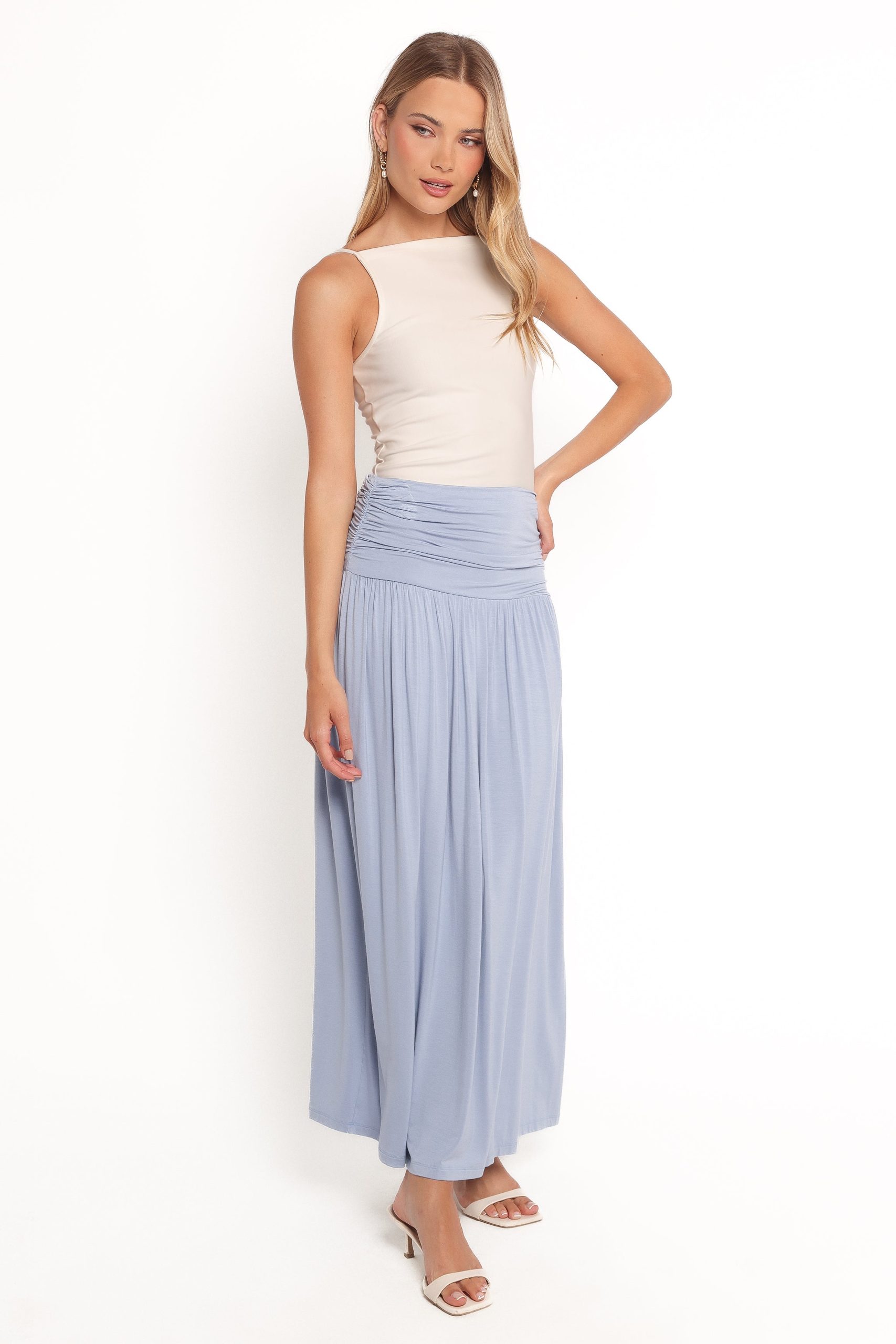 Lavia Ruched Knit Maxi Skirt - Soft Blue - Image 5