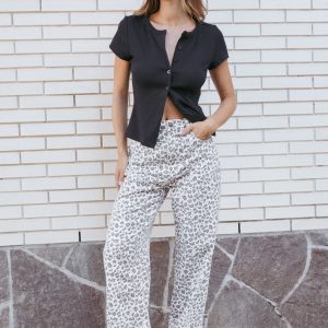 Leila Printed Wide Leg Jean - Leopard