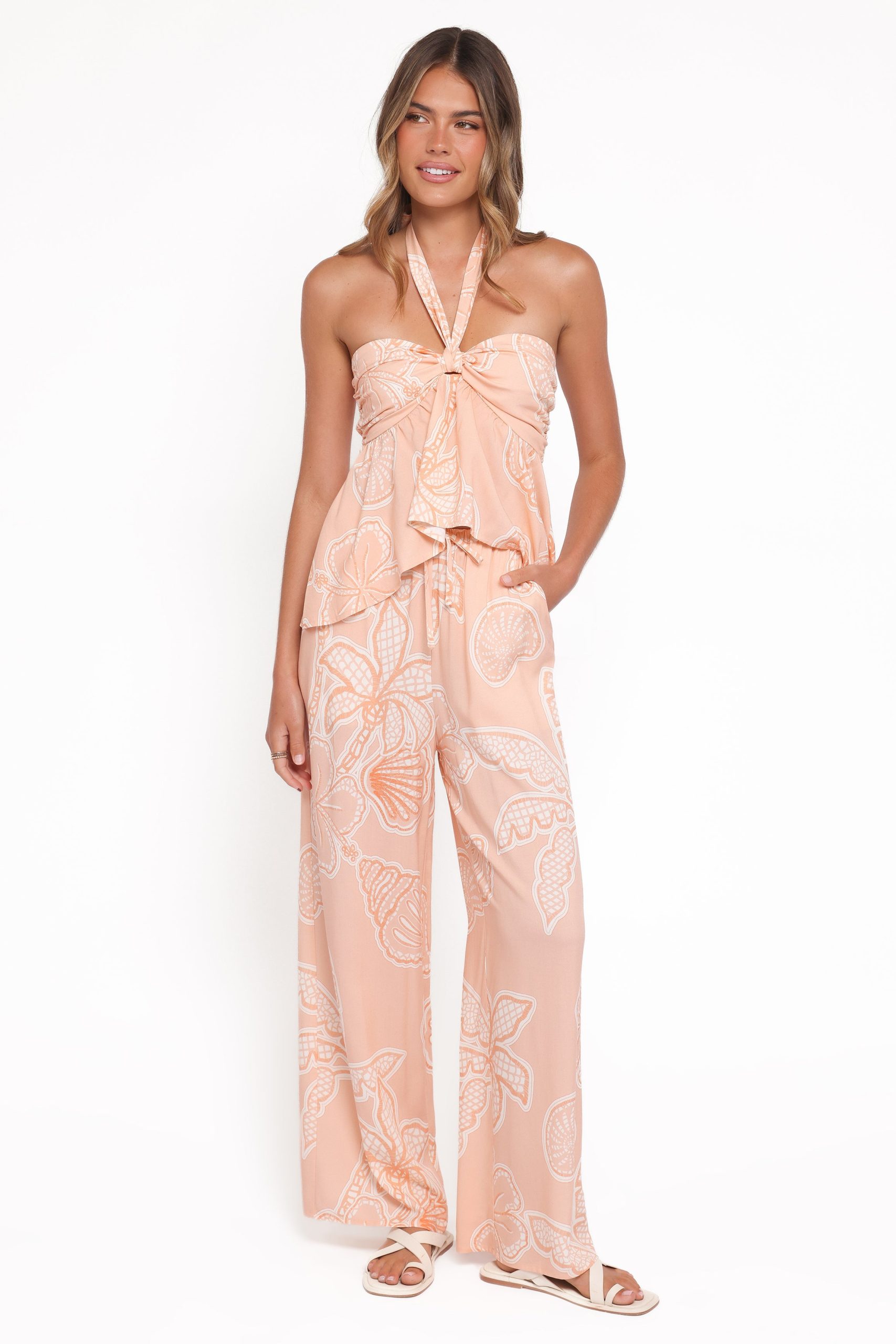Lira Tie Waist Pant - Peach Floral - Image 3