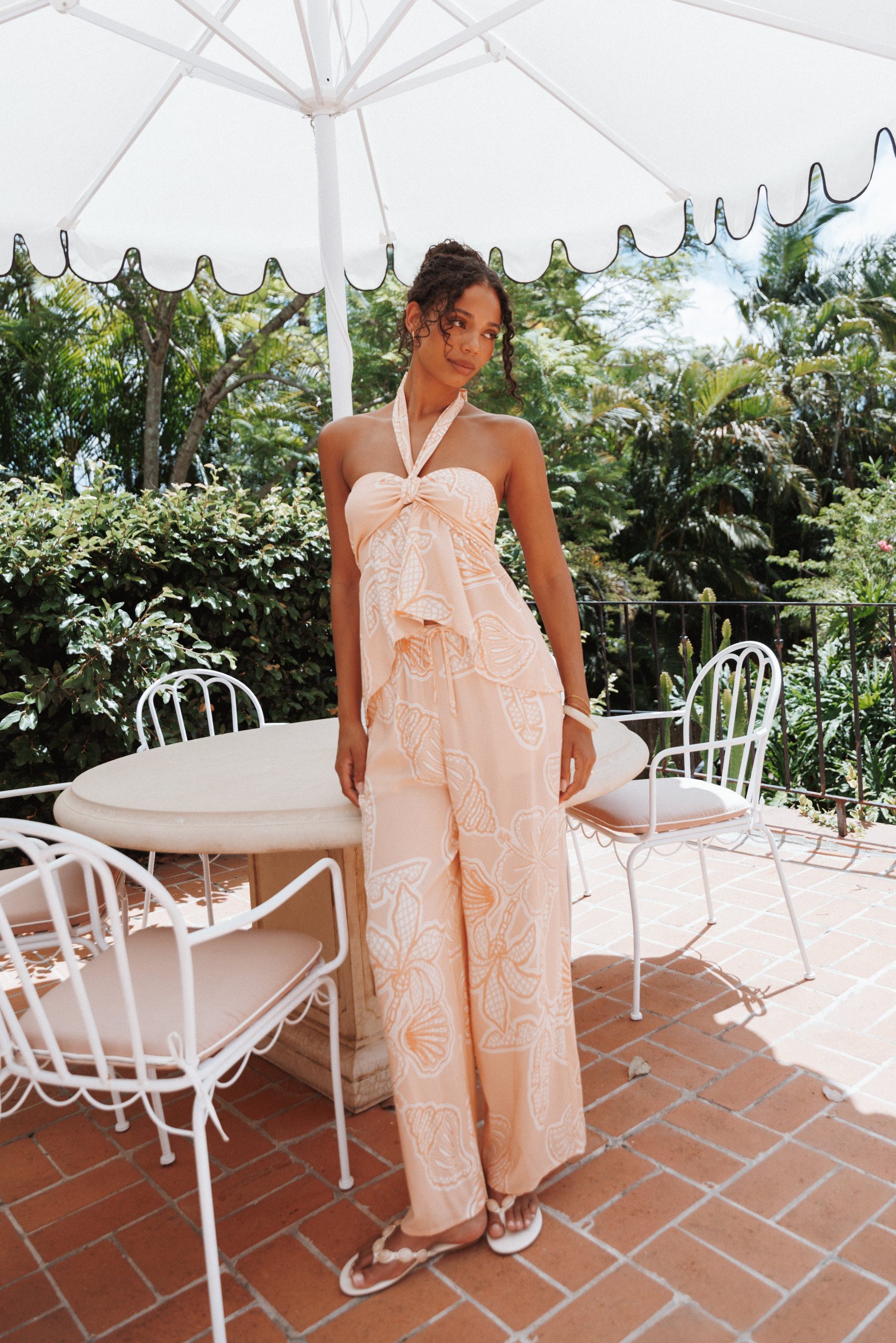 Lira Tie Waist Pant - Peach Floral - Image 8