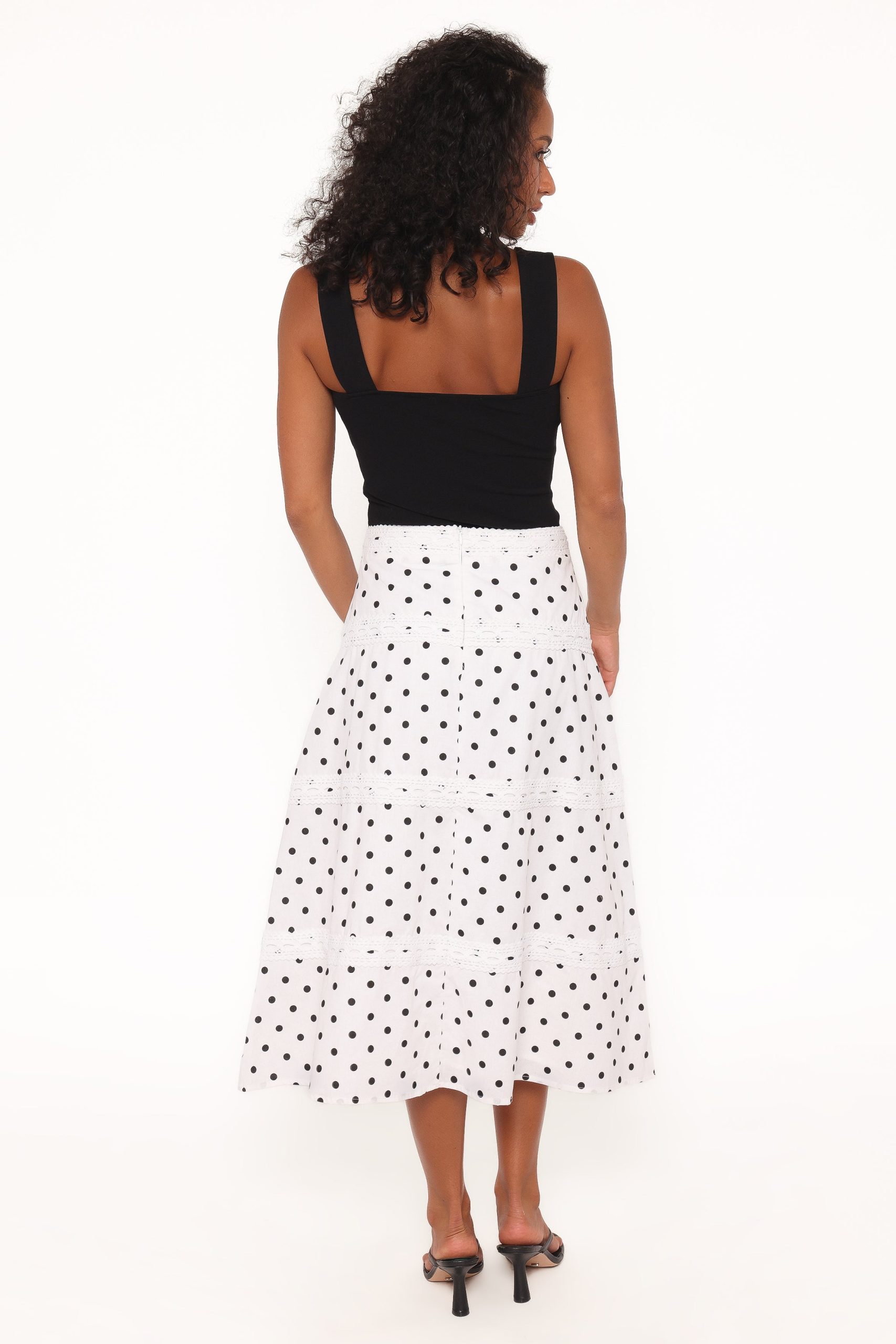 Lucia Tiered Midi Skirt - White Polka Dot - Image 4