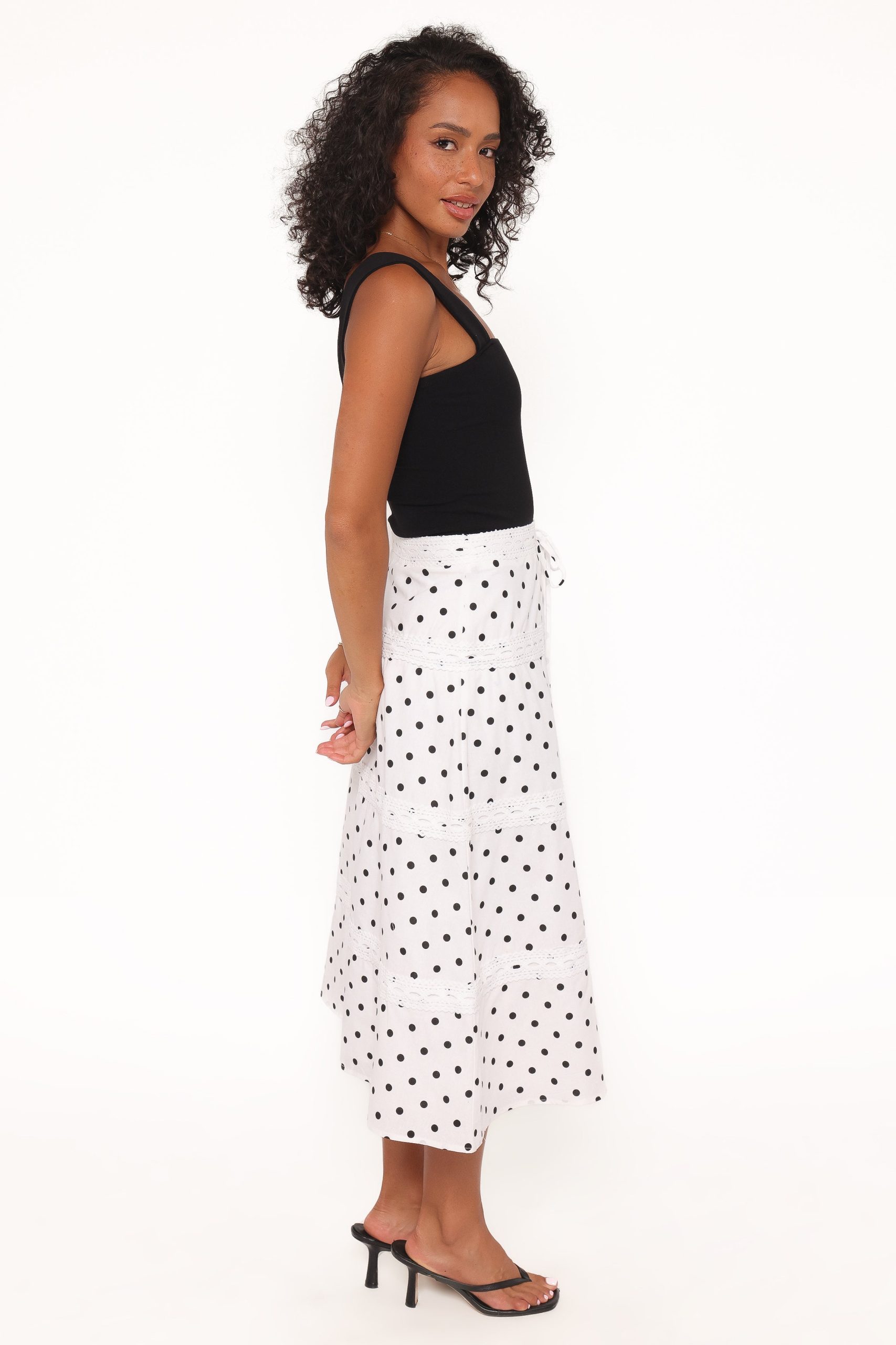 Lucia Tiered Midi Skirt - White Polka Dot - Image 3