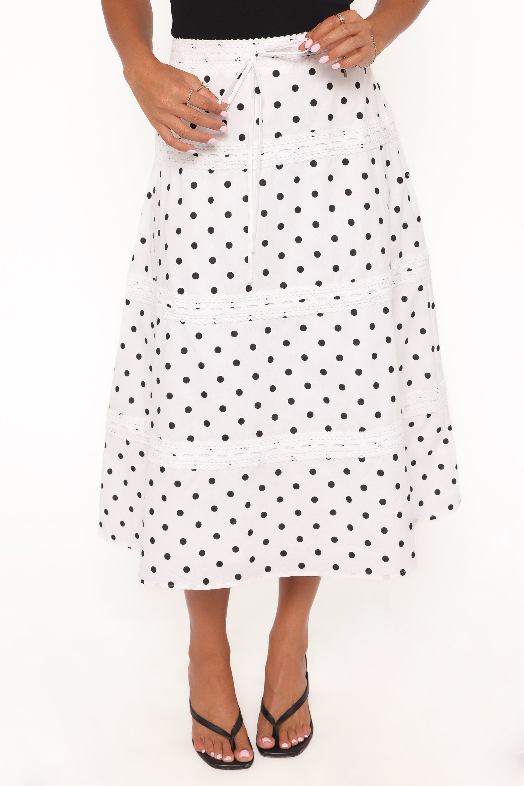 Lucia Tiered Midi Skirt - White Polka Dot - Image 2