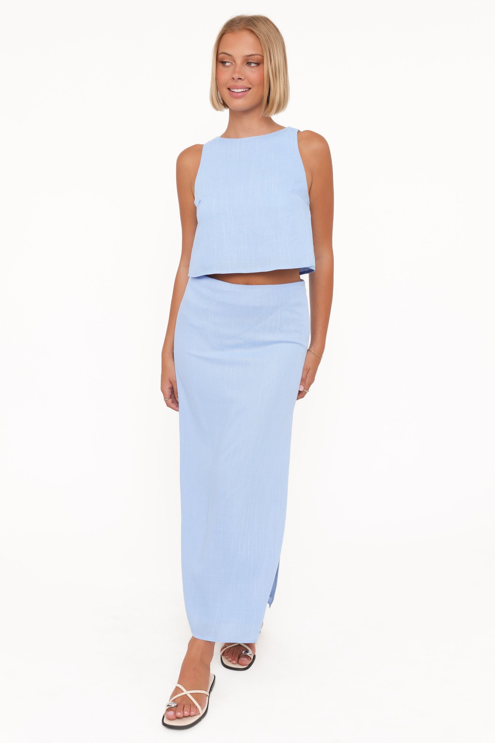 Madison Linen Column Skirt - Blue - Image 2