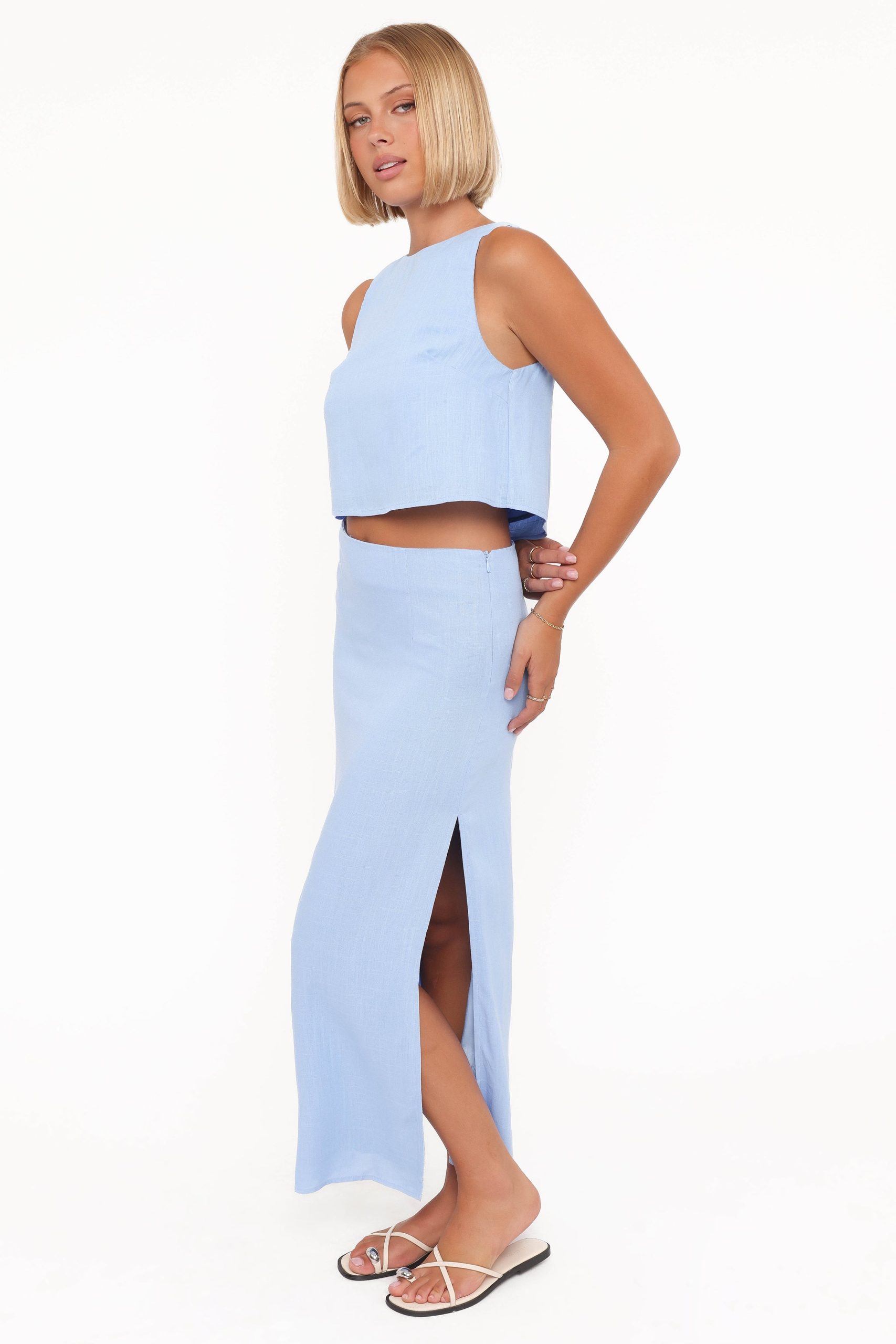 Madison Linen Column Skirt - Blue - Image 4