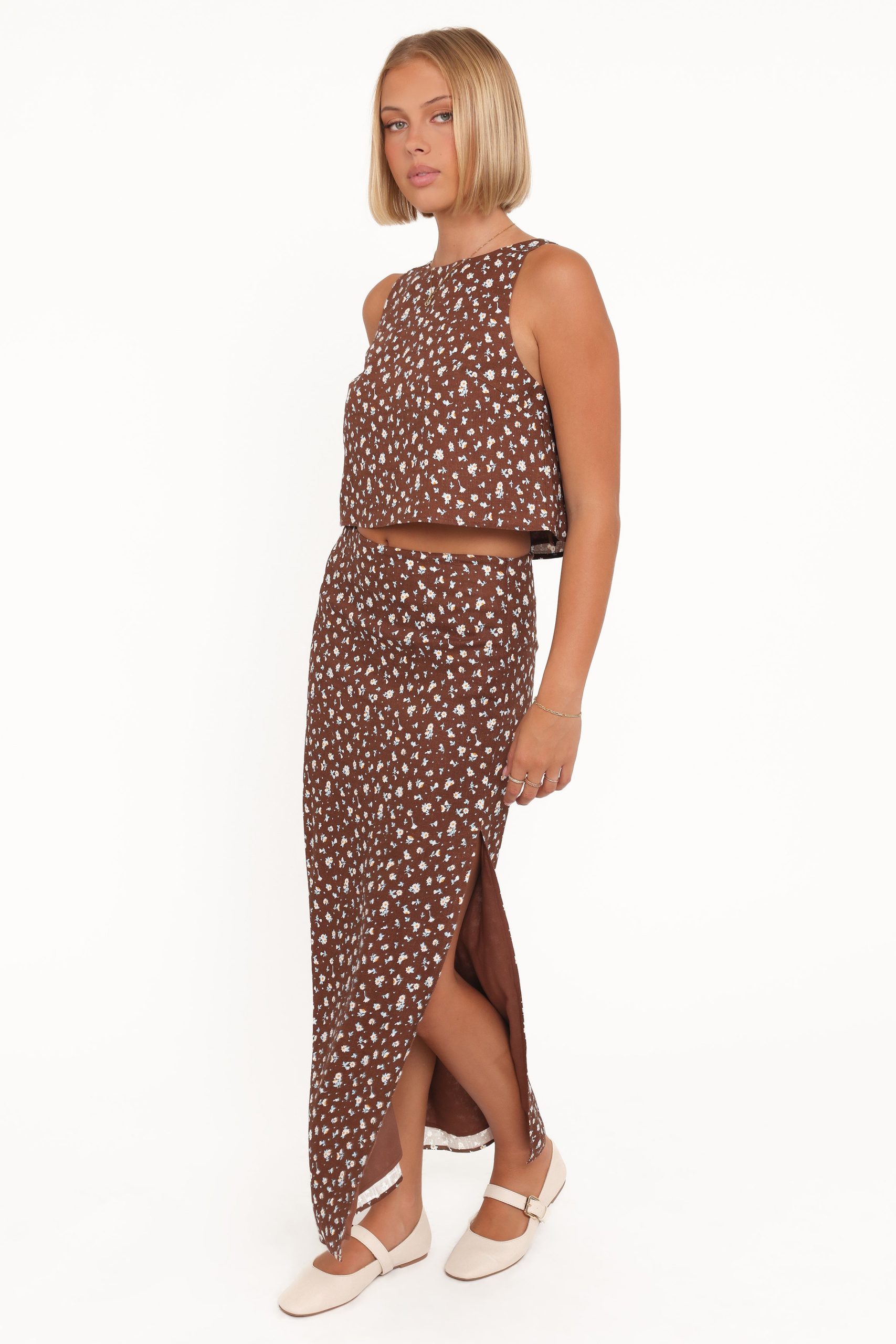 Madison Linen Column Skirt - Brown Floral - Image 4