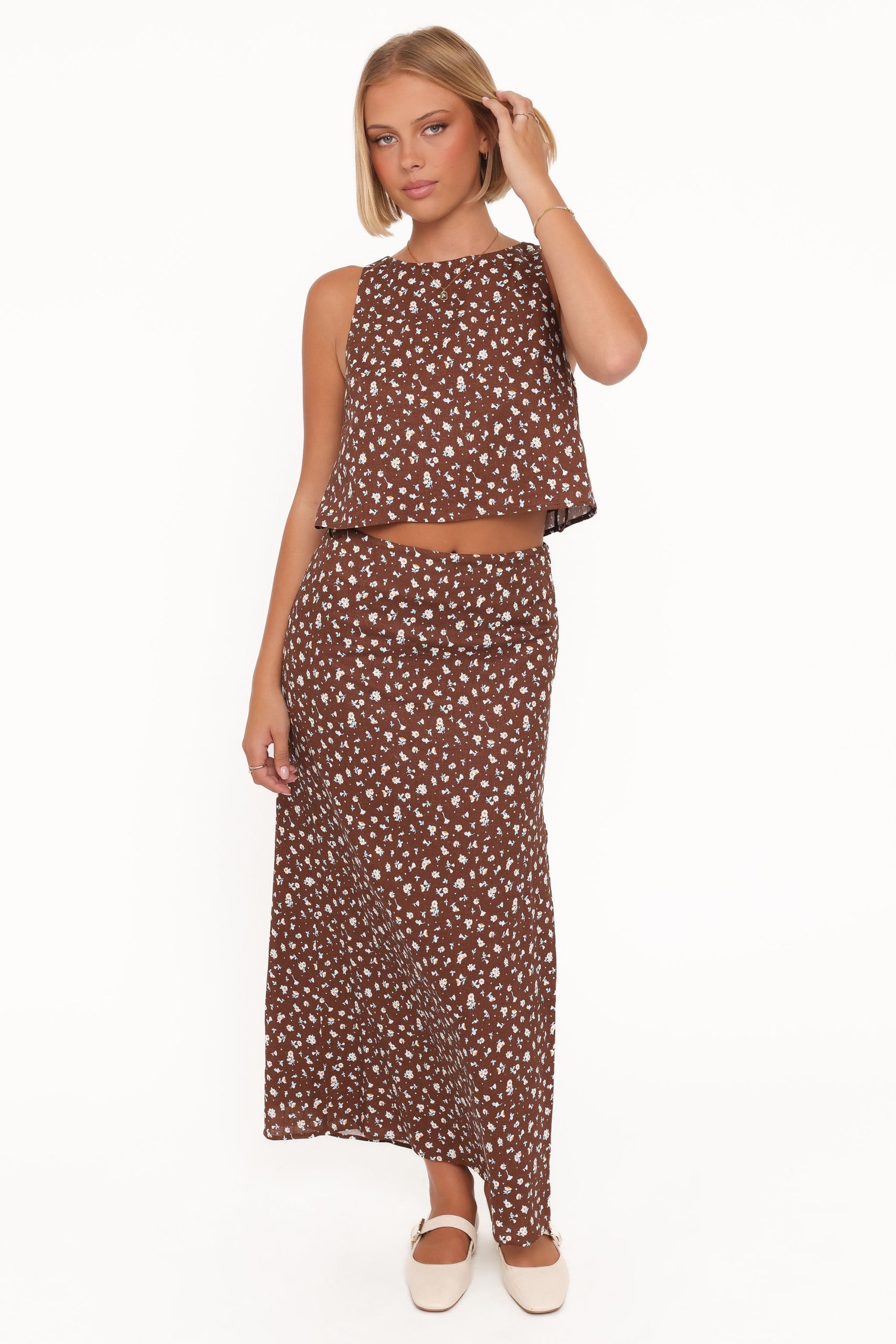 Madison Linen Column Skirt - Brown Floral - Image 6
