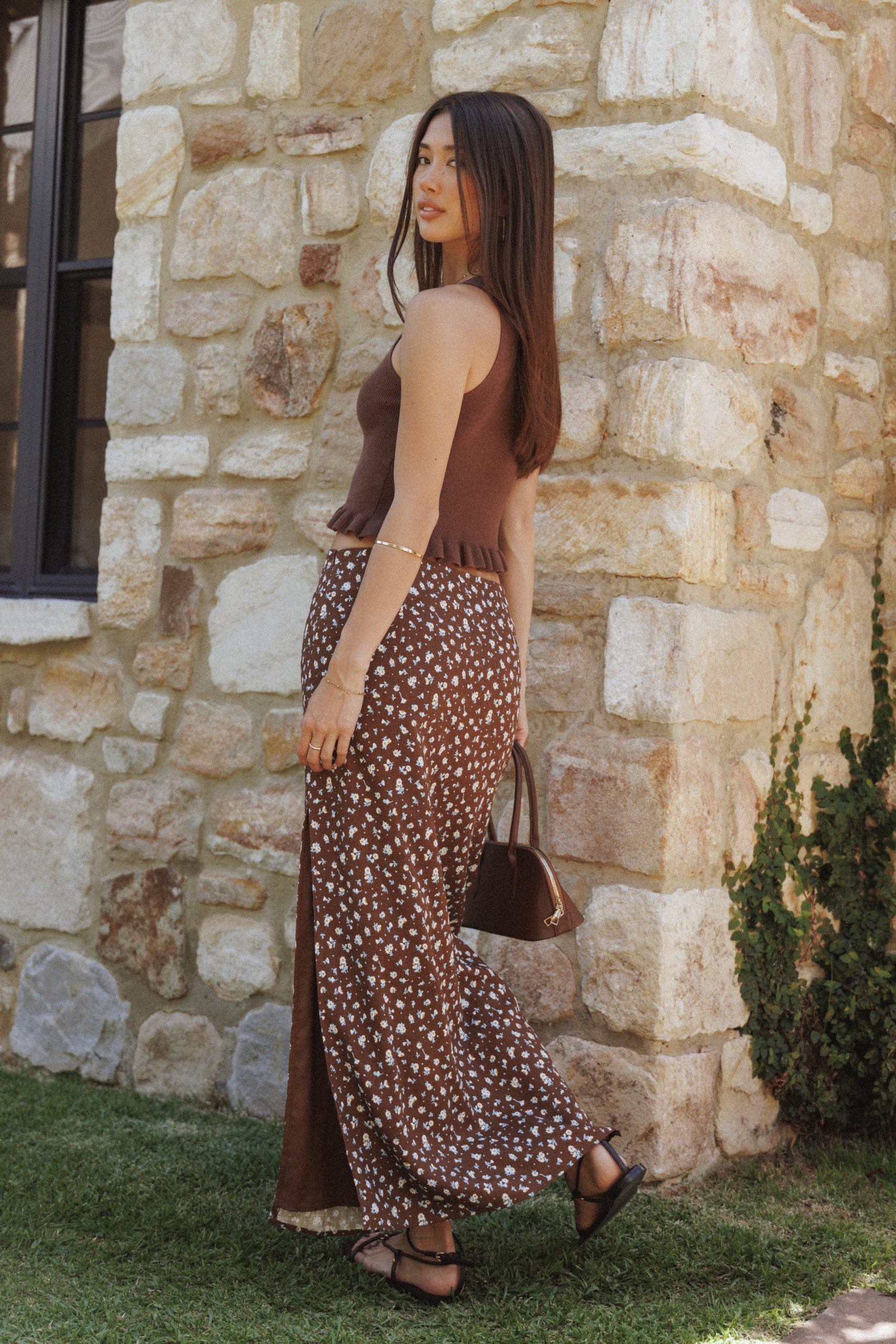 Madison Linen Column Skirt - Brown Floral - Image 8