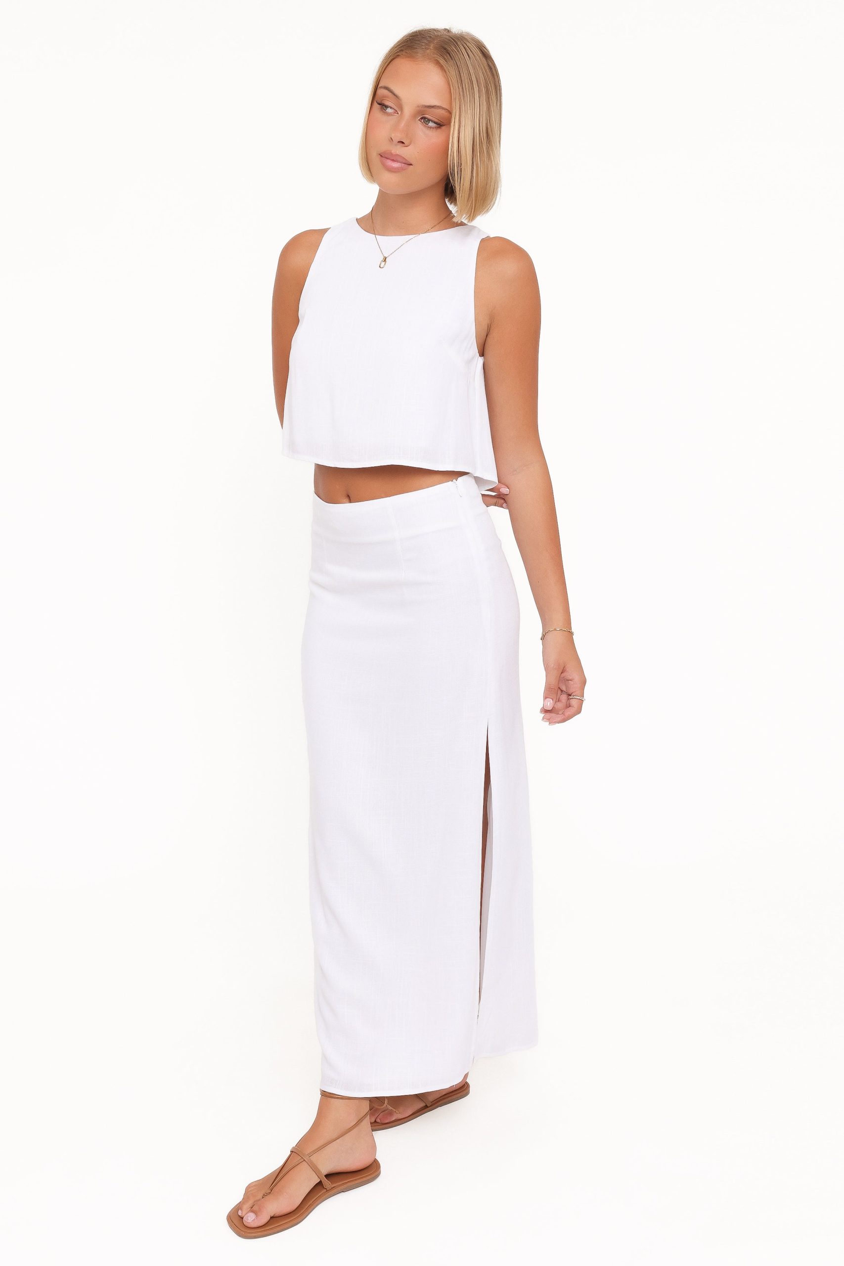 Madison Linen Column Skirt - White - Image 4