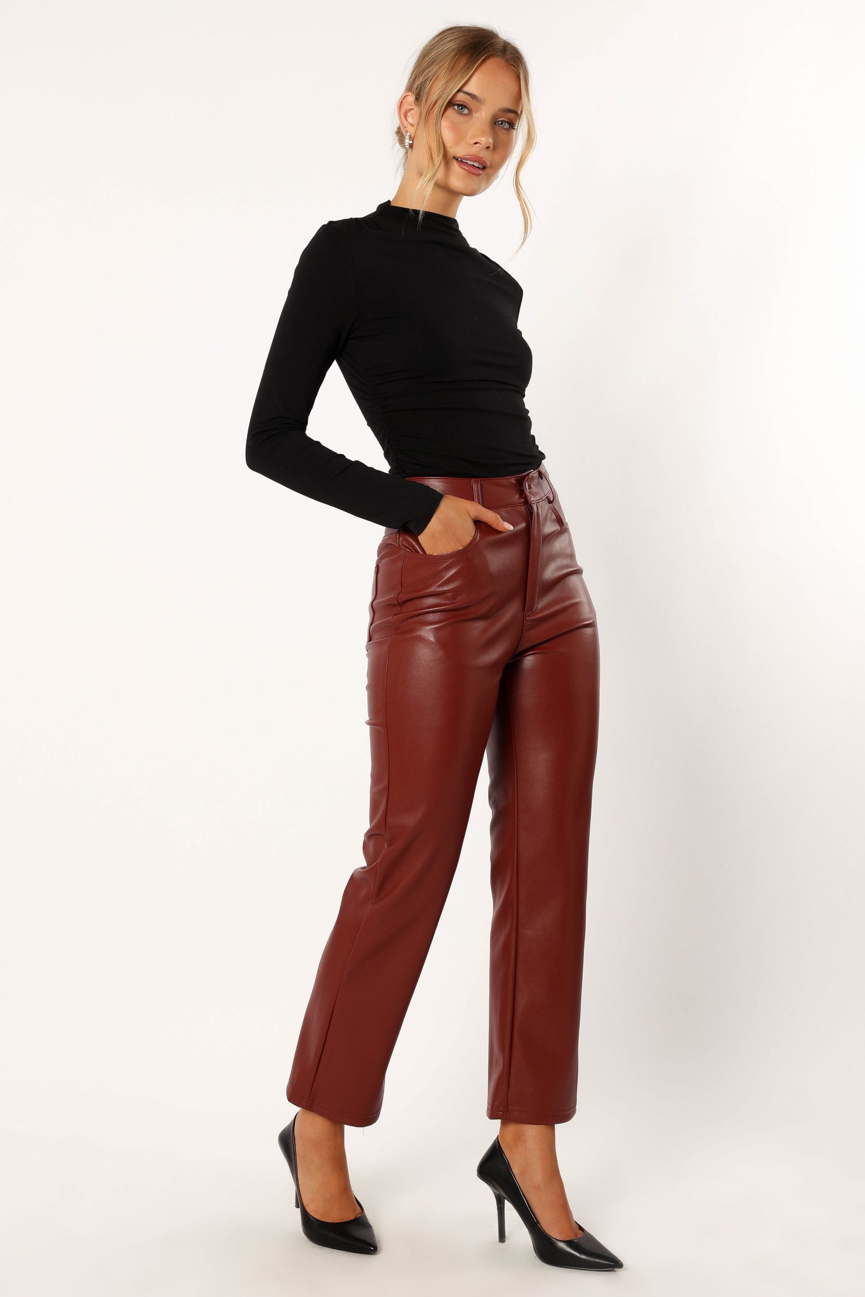 Maverick Vegan Leather Pants - Merlot - Image 2