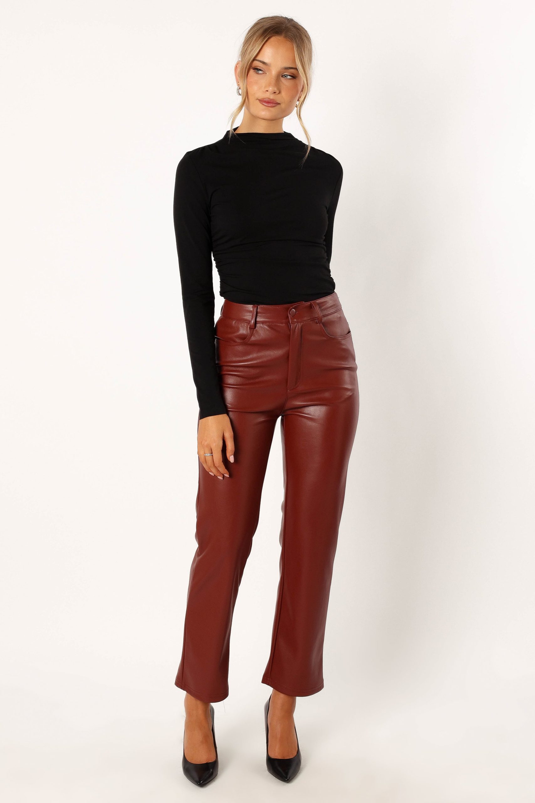 Maverick Vegan Leather Pants - Merlot