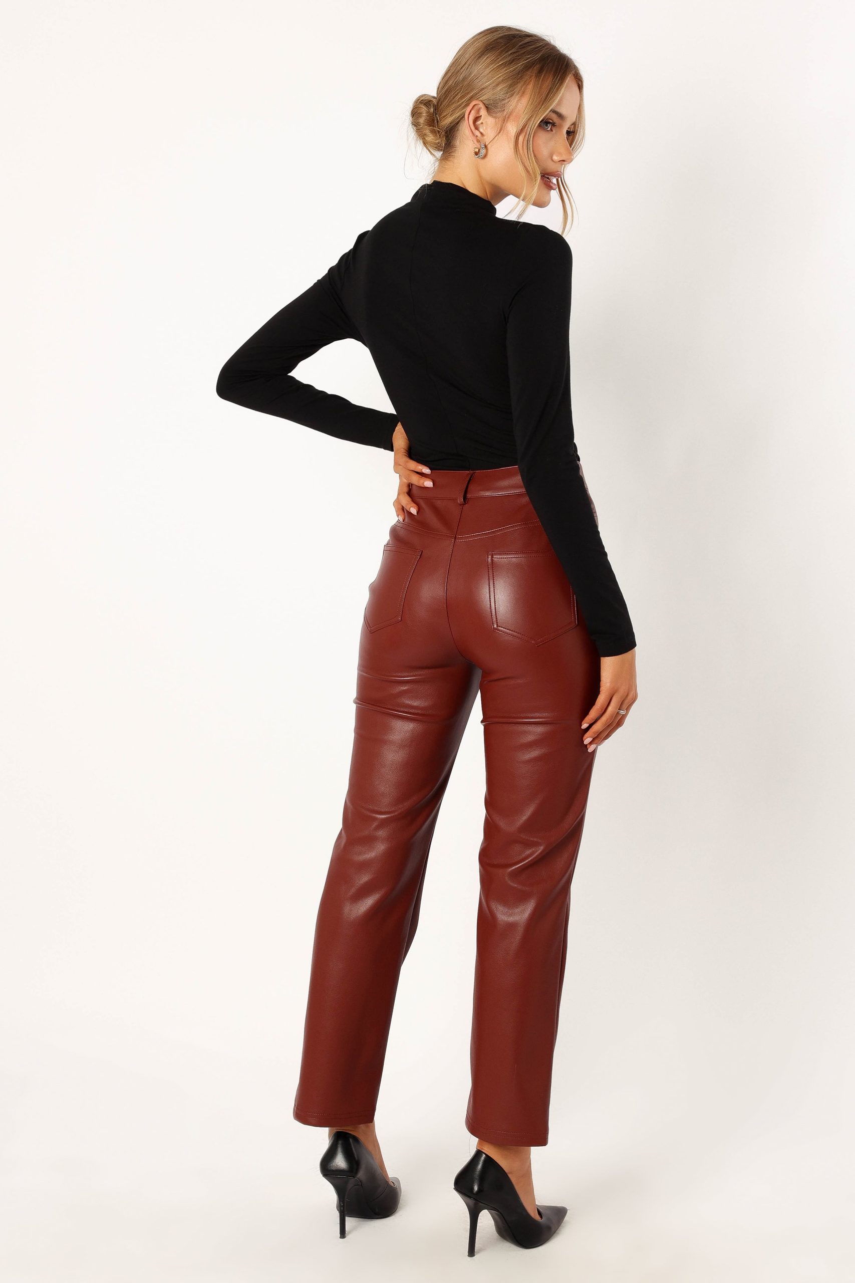 Maverick Vegan Leather Pants - Merlot - Image 3