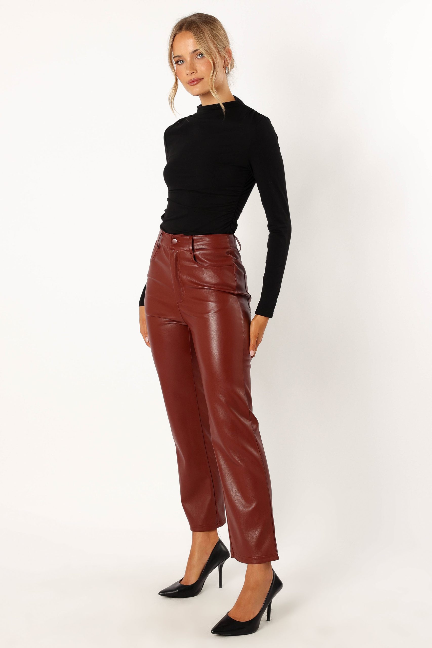 Maverick Vegan Leather Pants - Merlot - Image 4