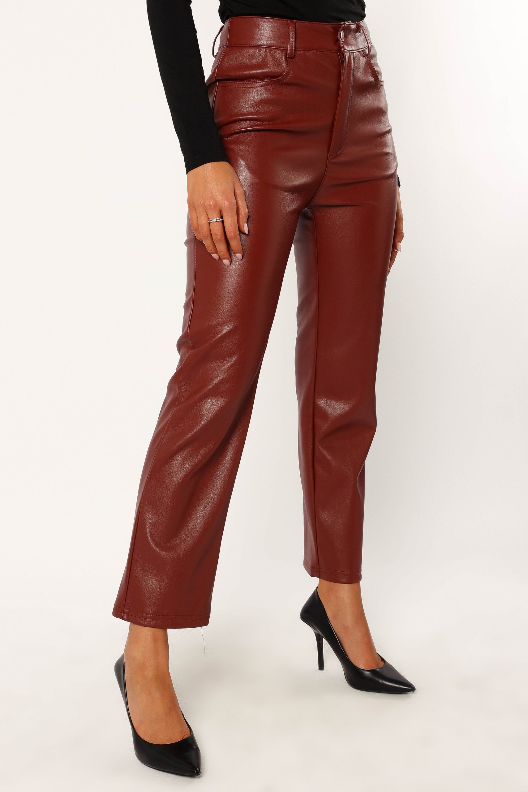 Maverick Vegan Leather Pants - Merlot - Image 5