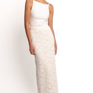 Mika Floral Lace Maxi Skirt - White