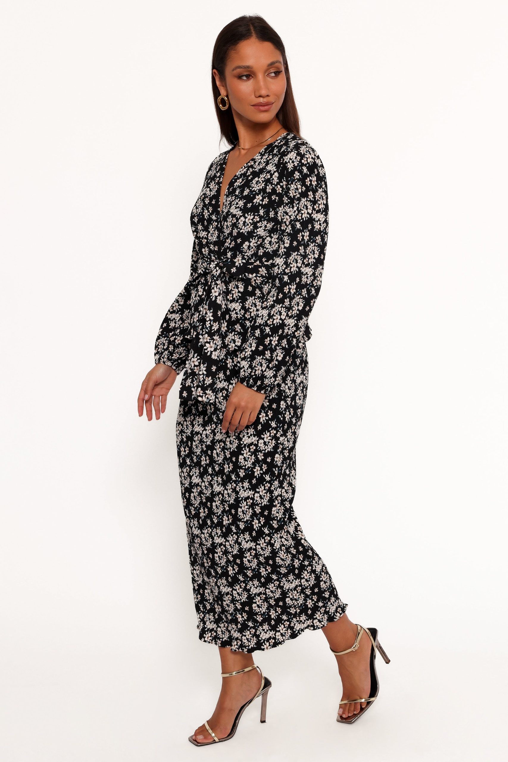 Minelli Pleat Midi Skirt - Black/White Floral - Image 5