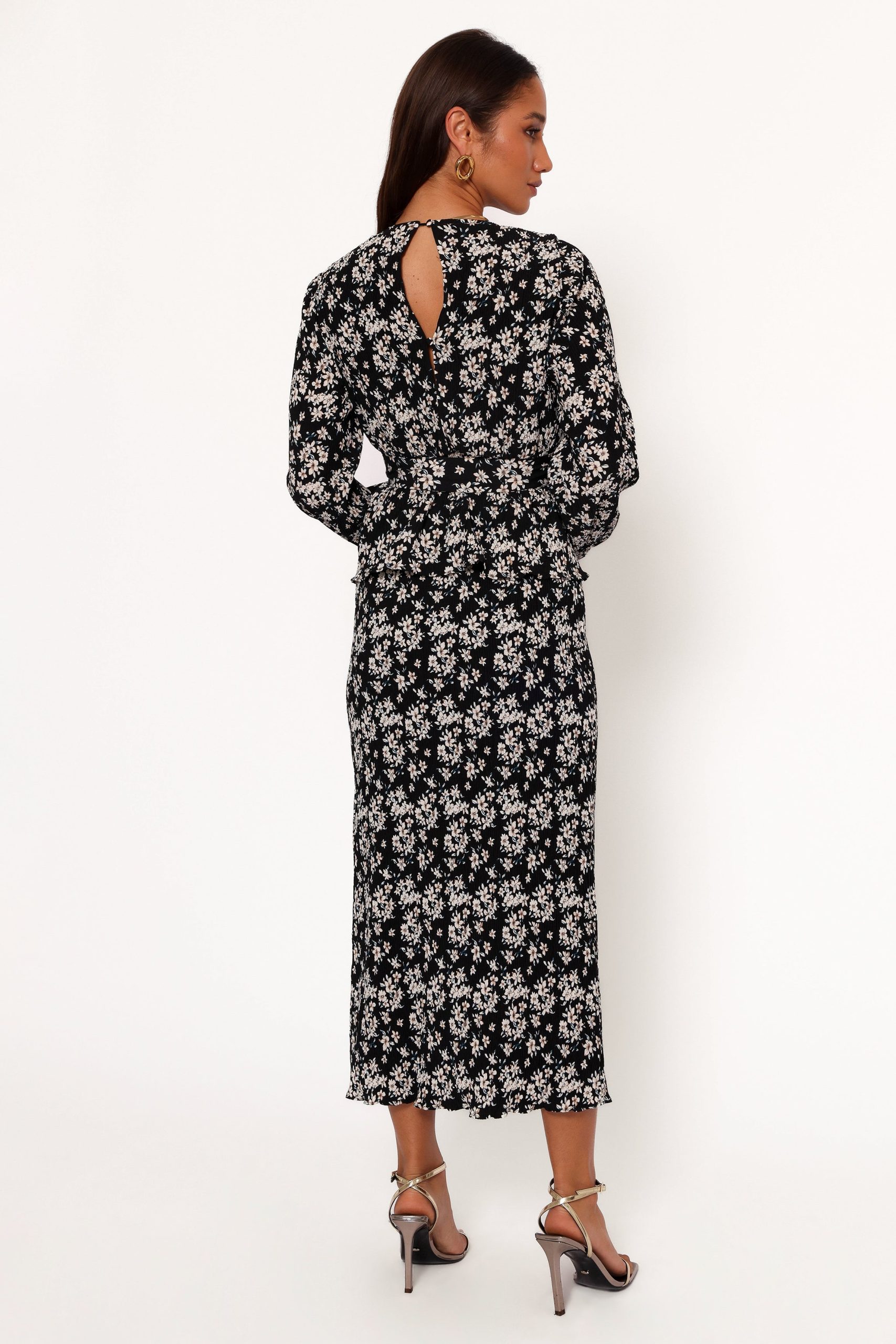 Minelli Pleat Midi Skirt - Black/White Floral - Image 6