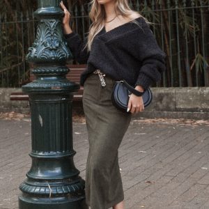 Myra Corduroy Midi Skirt - Olive