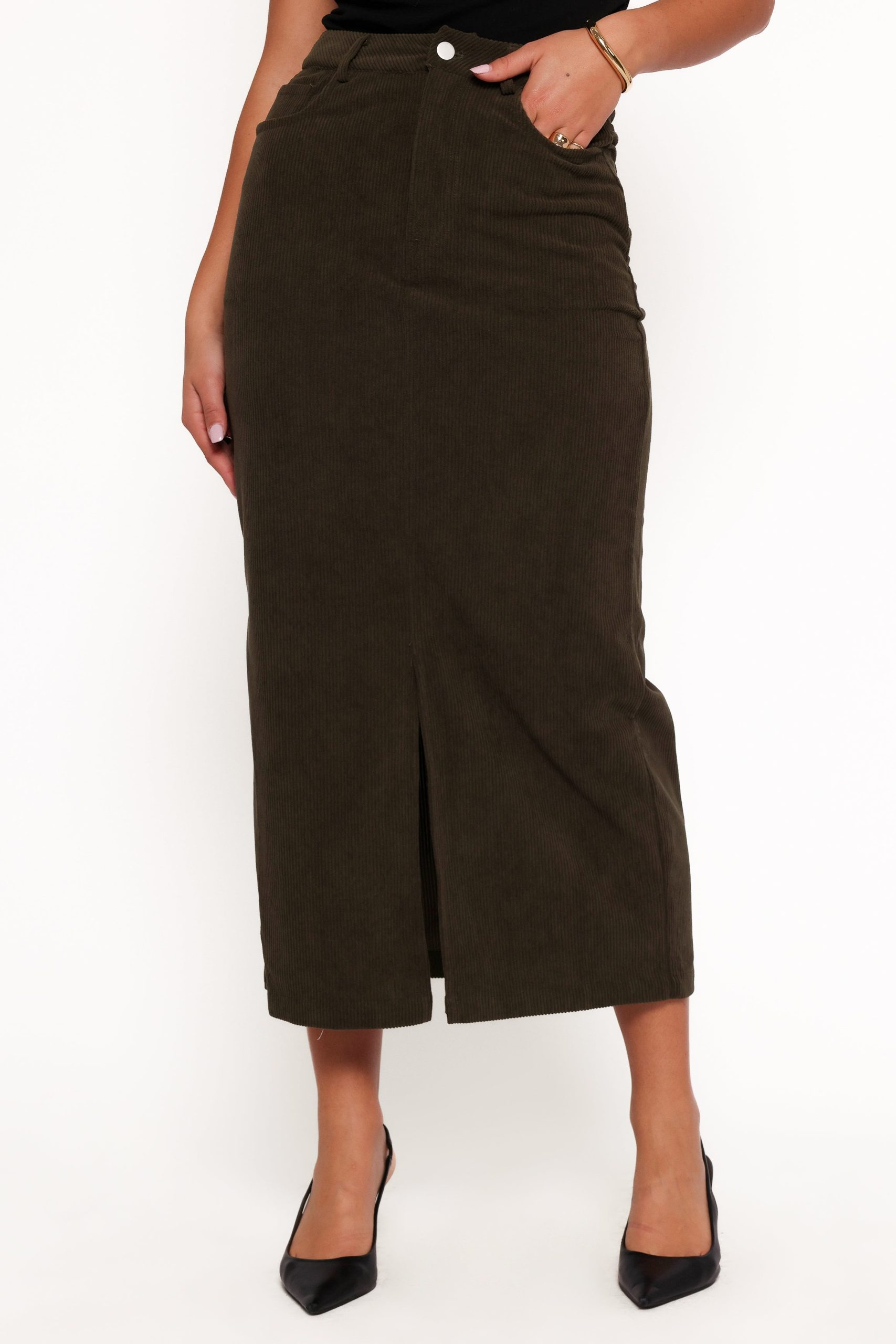 Myra Corduroy Midi Skirt - Olive - Image 4