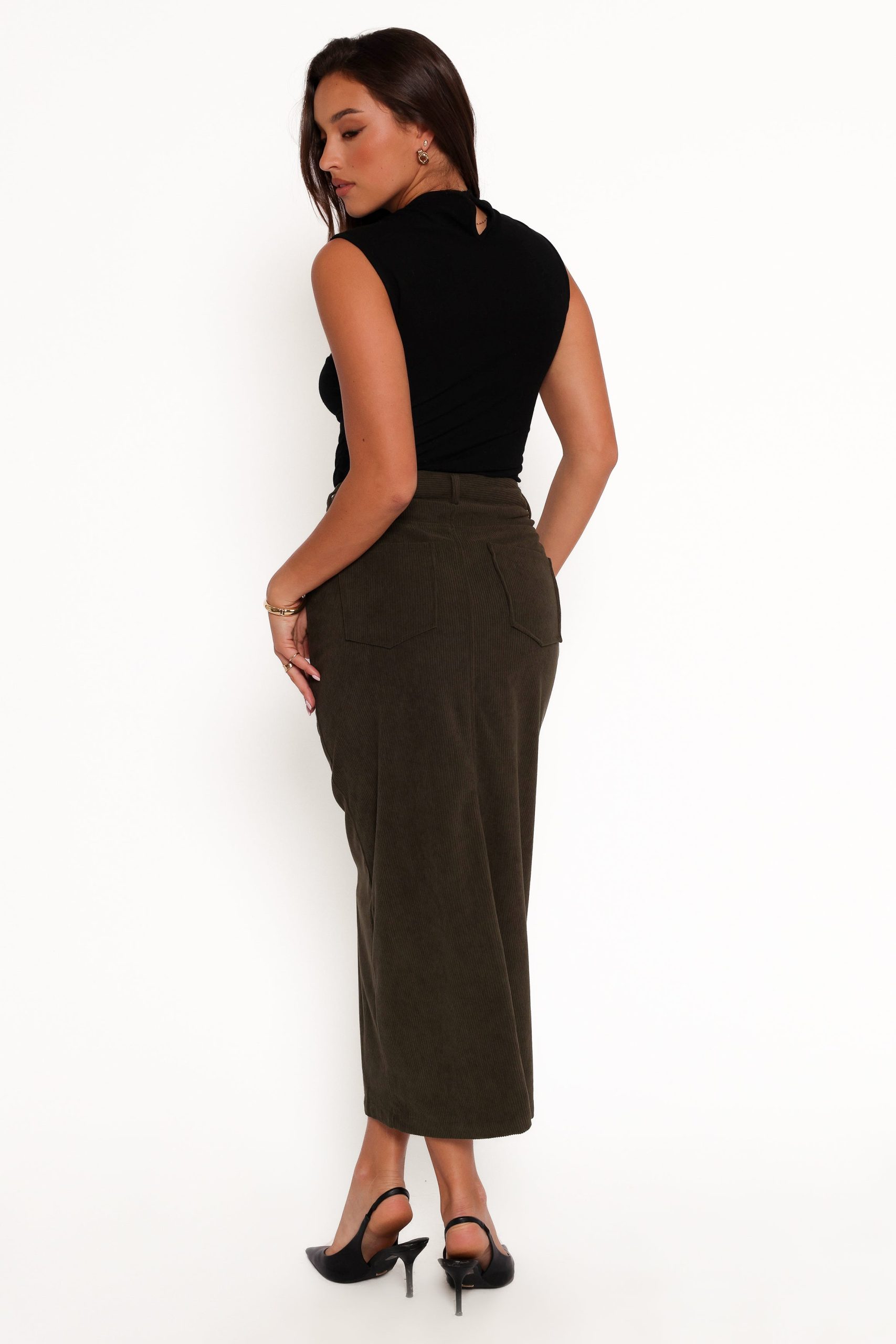 Myra Corduroy Midi Skirt - Olive - Image 6