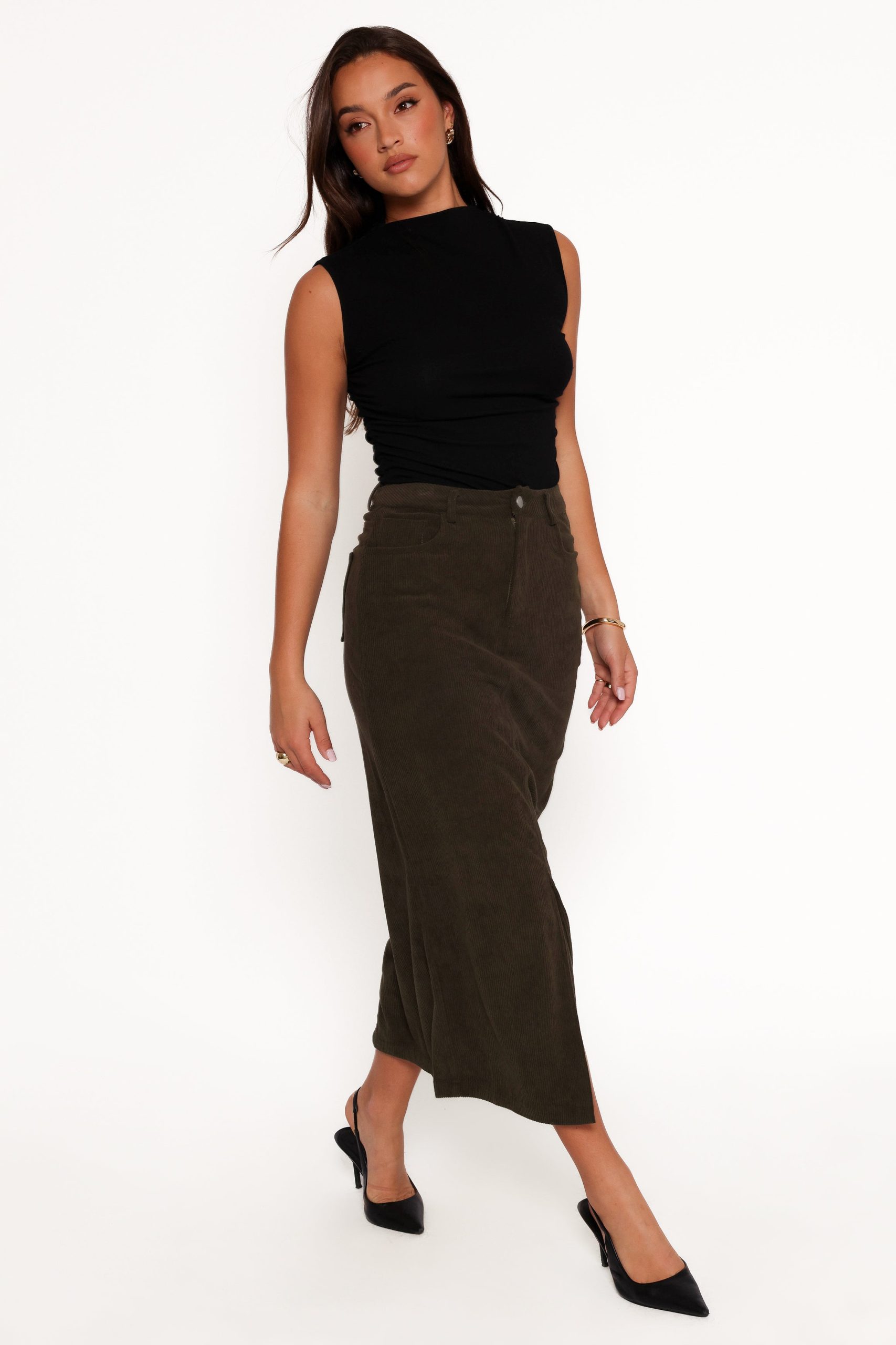 Myra Corduroy Midi Skirt - Olive - Image 7