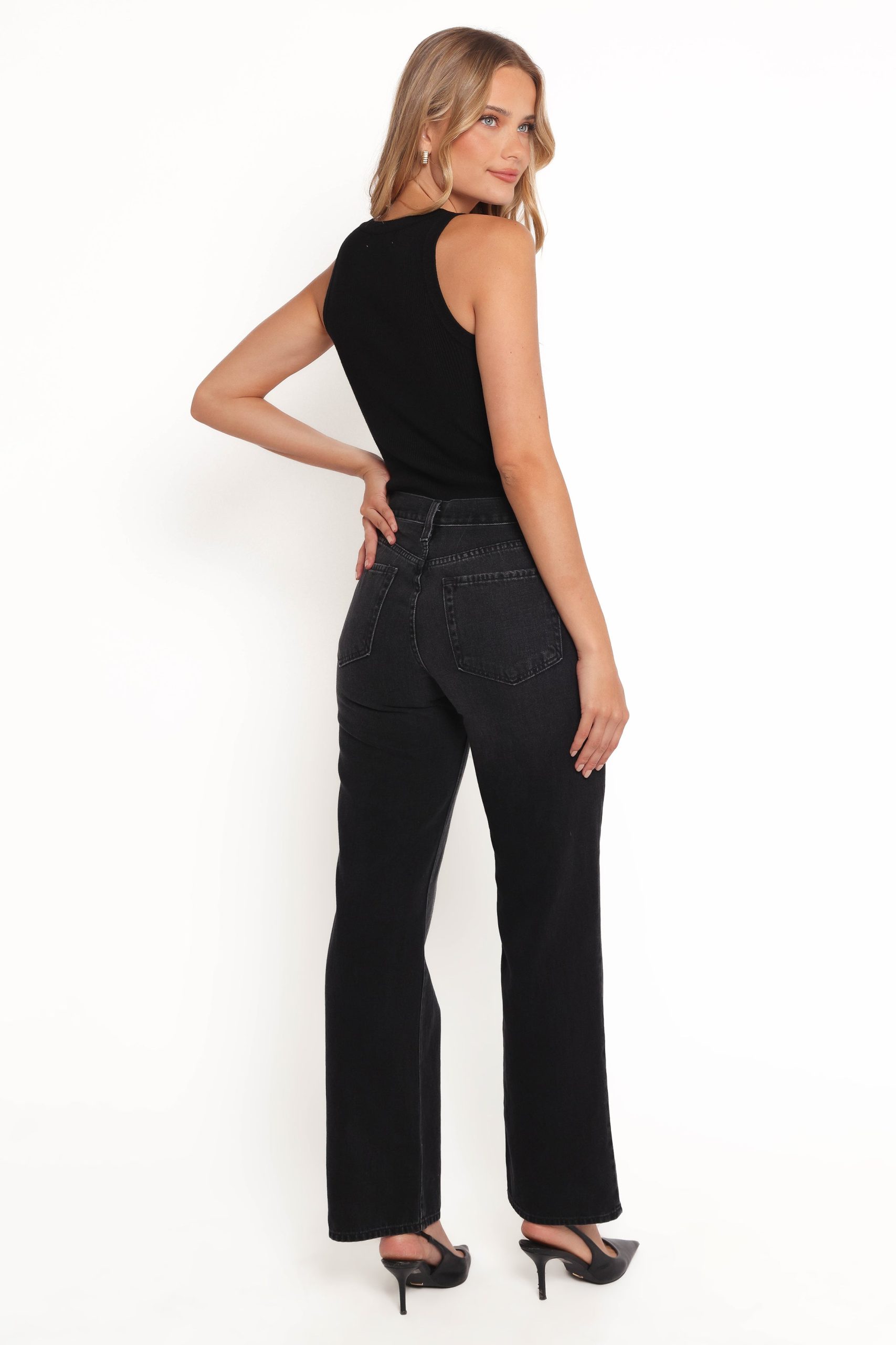 Nathan High Rise Relaxed Straight Jean - Washed Black - Image 4