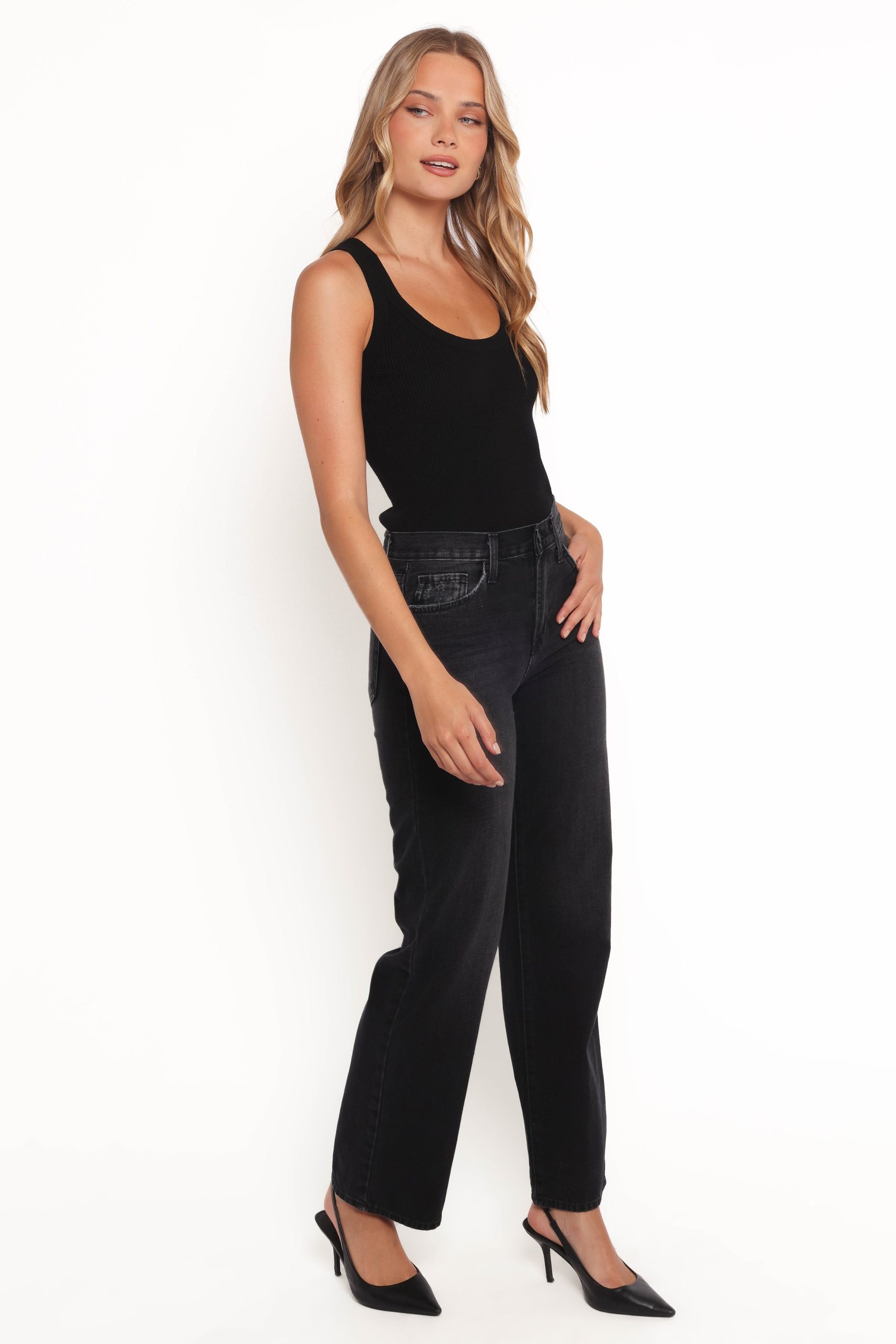 Nathan High Rise Relaxed Straight Jean - Washed Black - Image 5