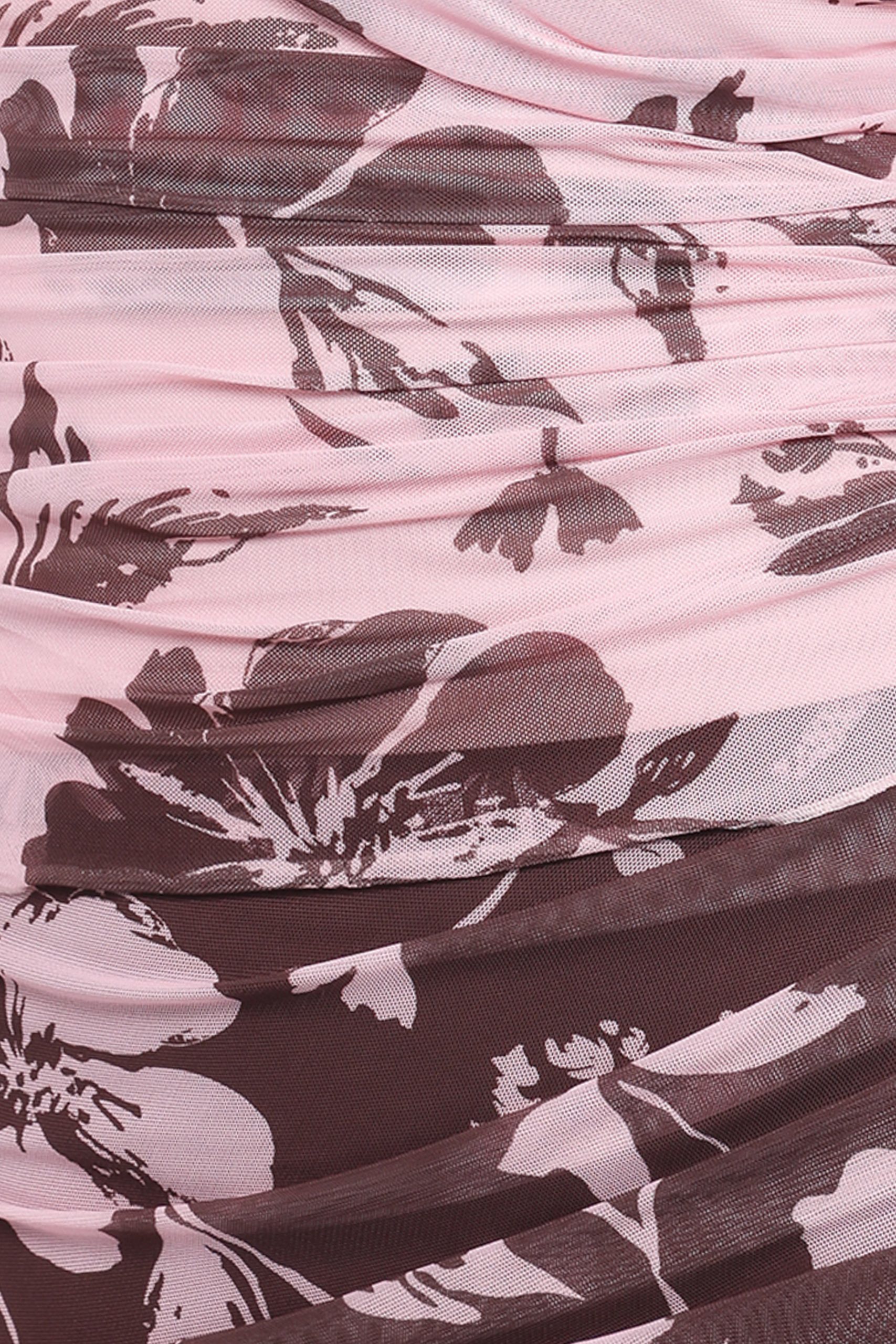 Navida Mesh Midi Skirt - Pink Brown Floral - Image 6