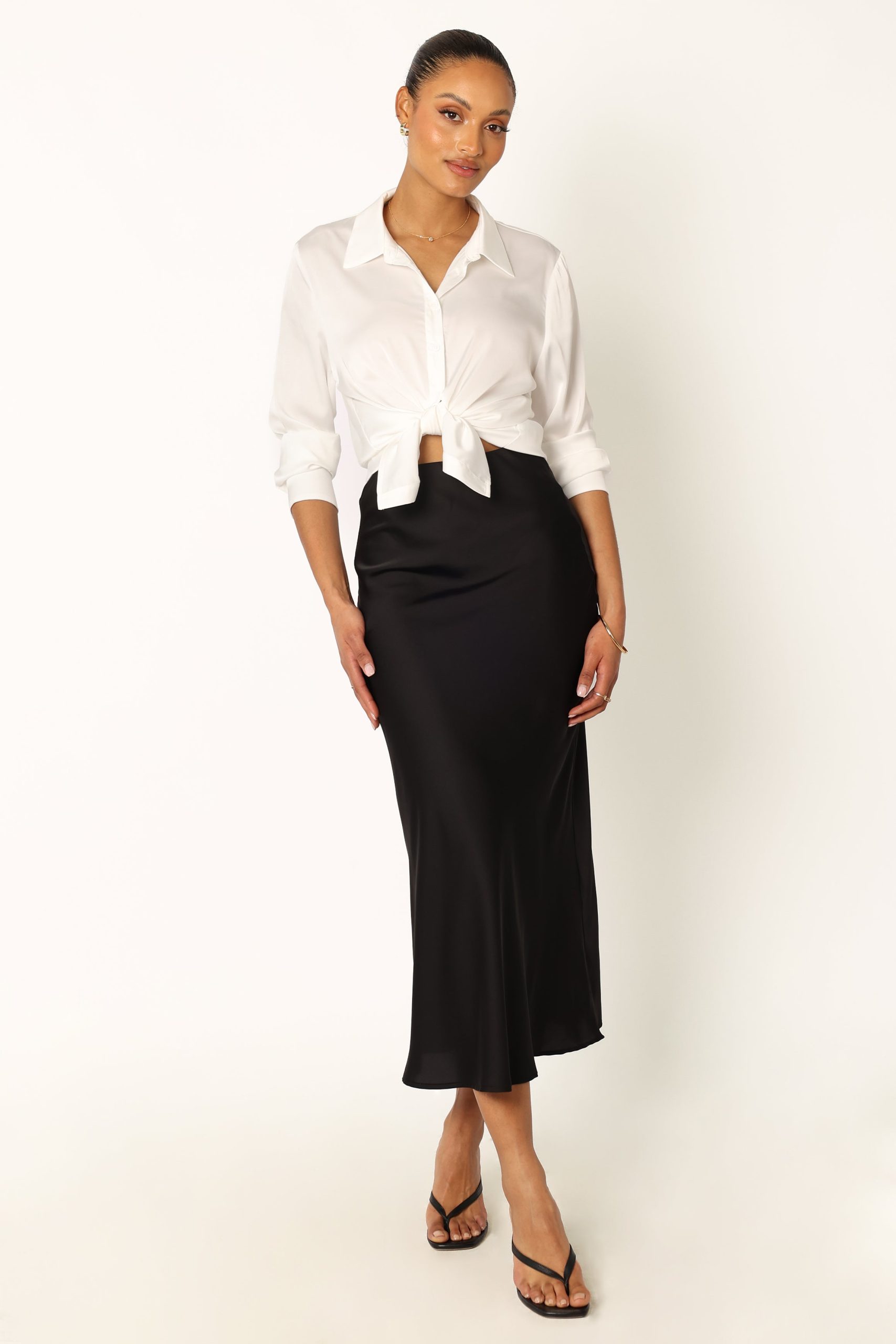 Nellie Satin Midi Skirt - Black - Image 5