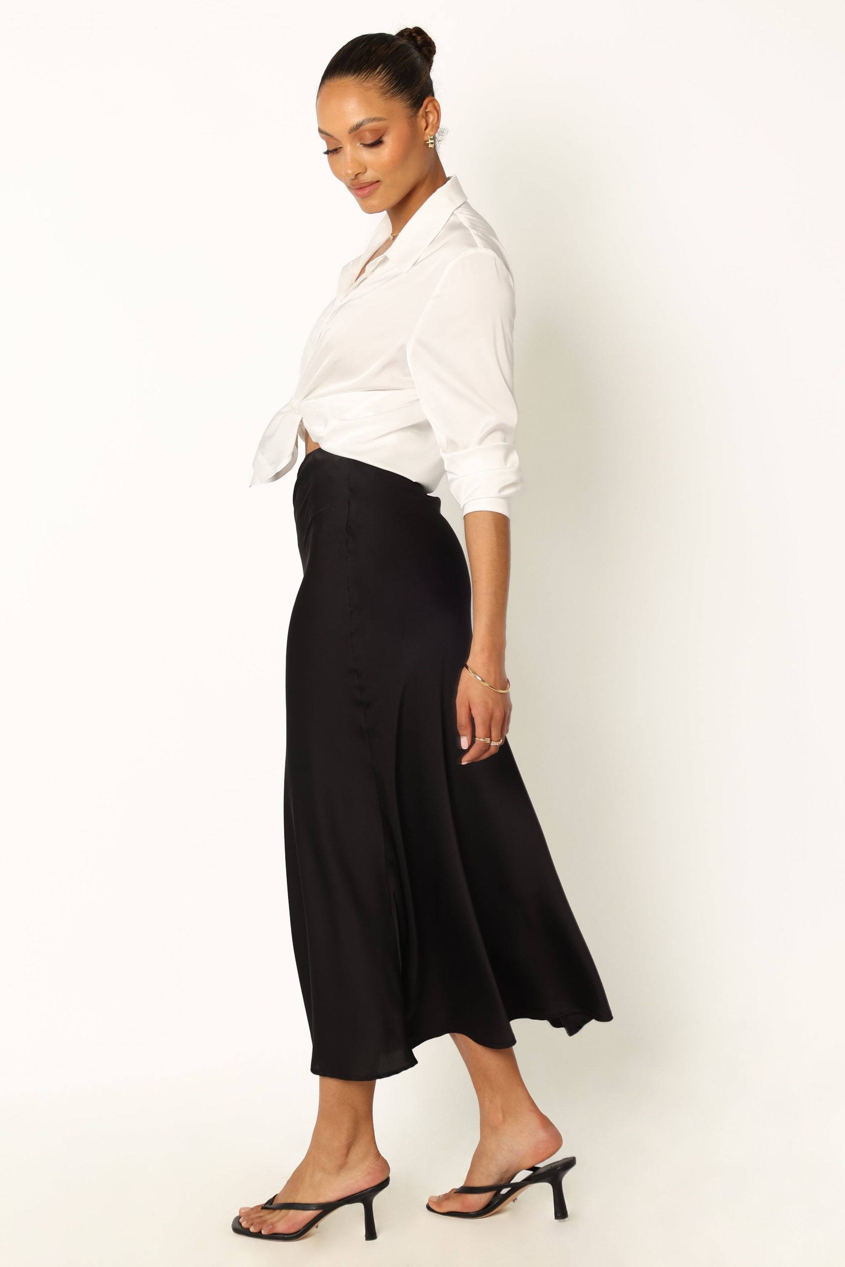 Nellie Satin Midi Skirt - Black - Image 6