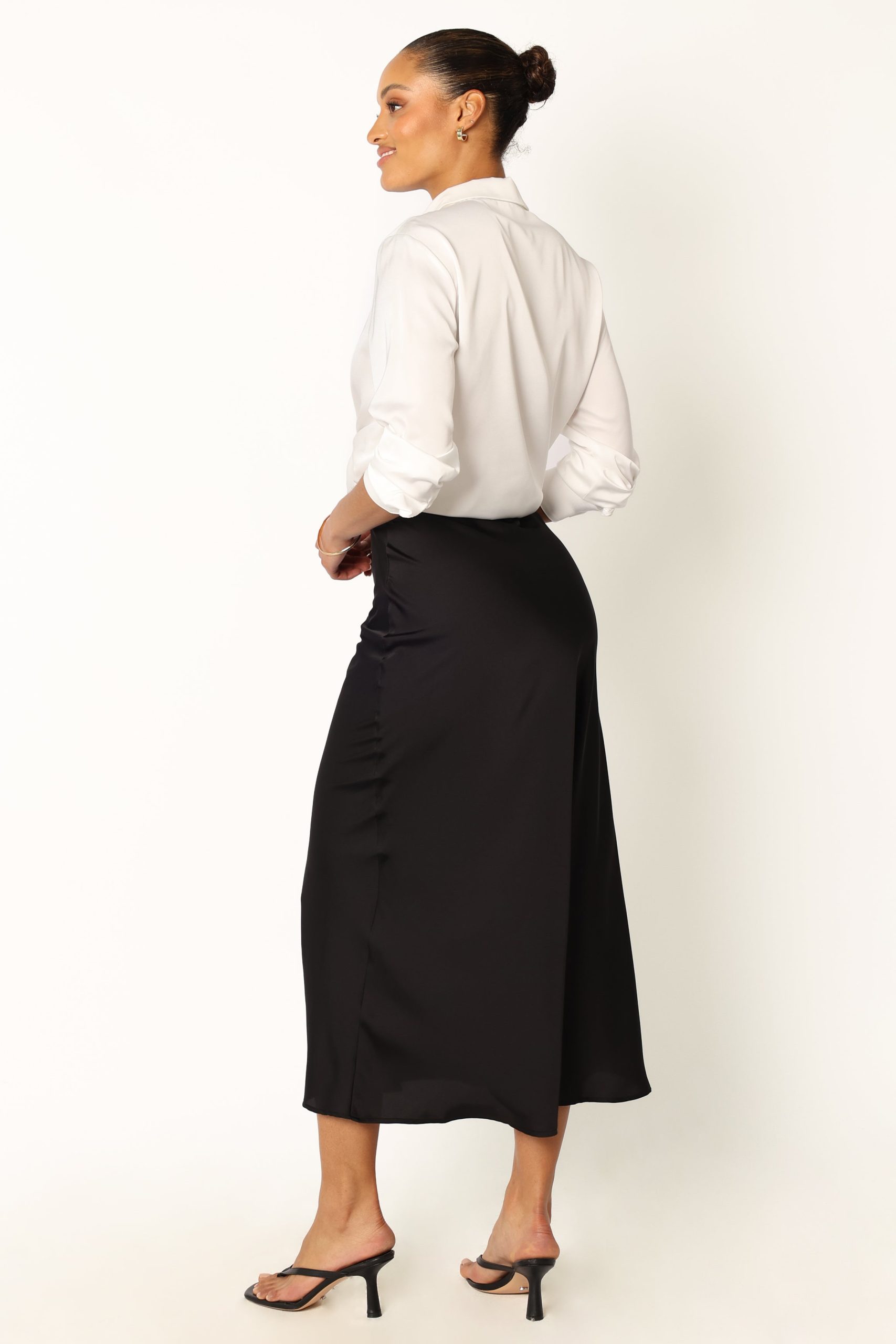 Nellie Satin Midi Skirt - Black - Image 7