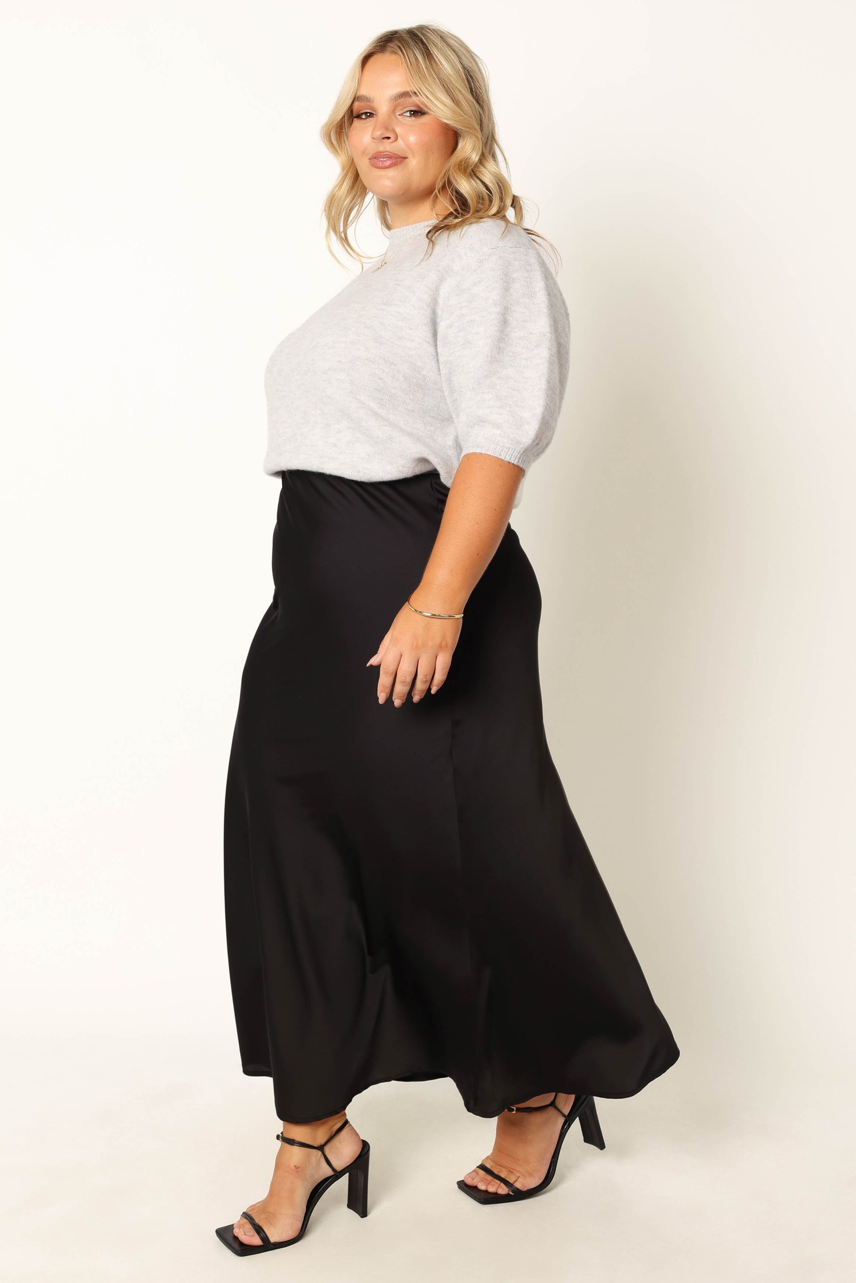 Nellie Satin Midi Skirt - Black - Image 4