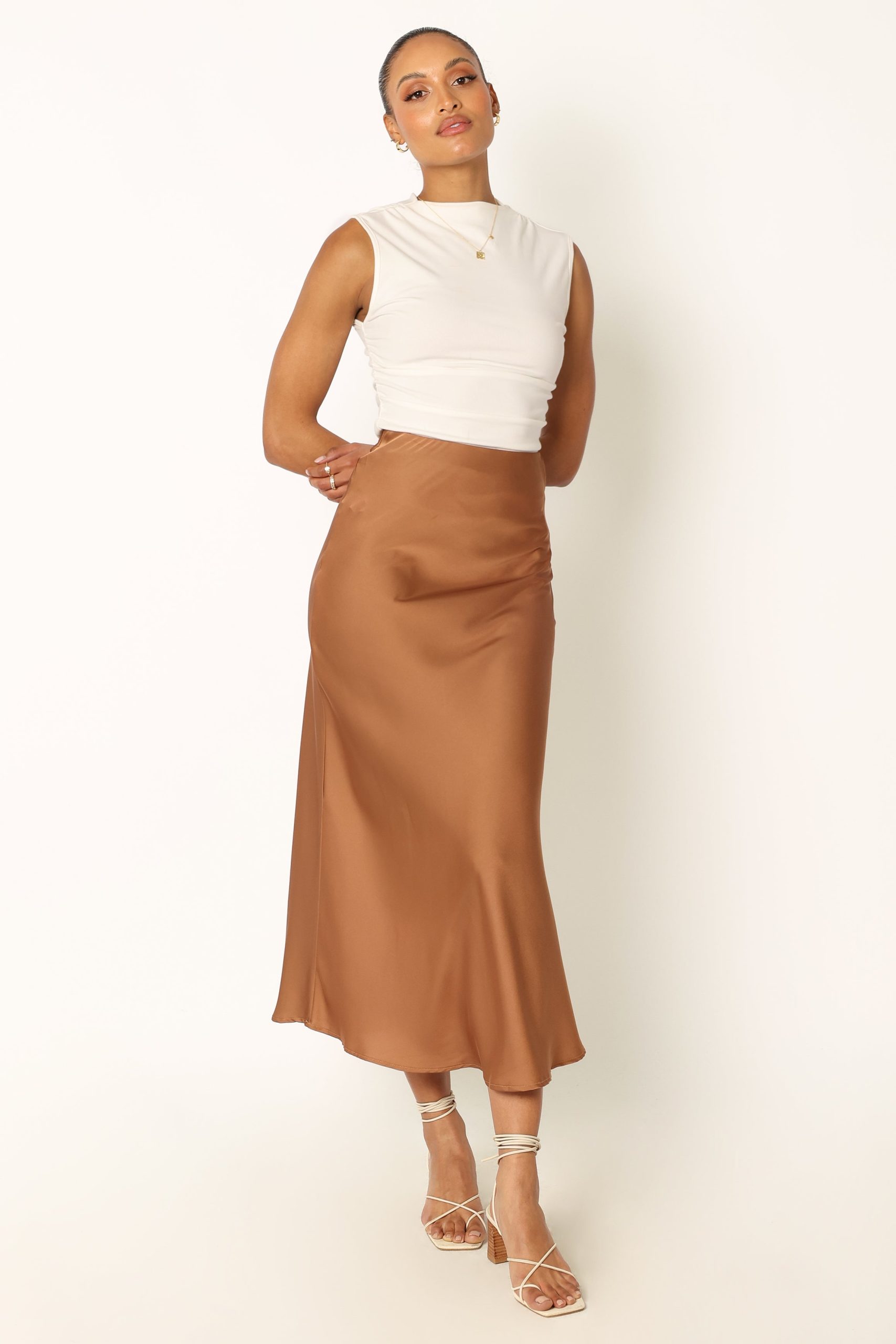 Nellie Satin Midi Skirt - Bronze - Image 7
