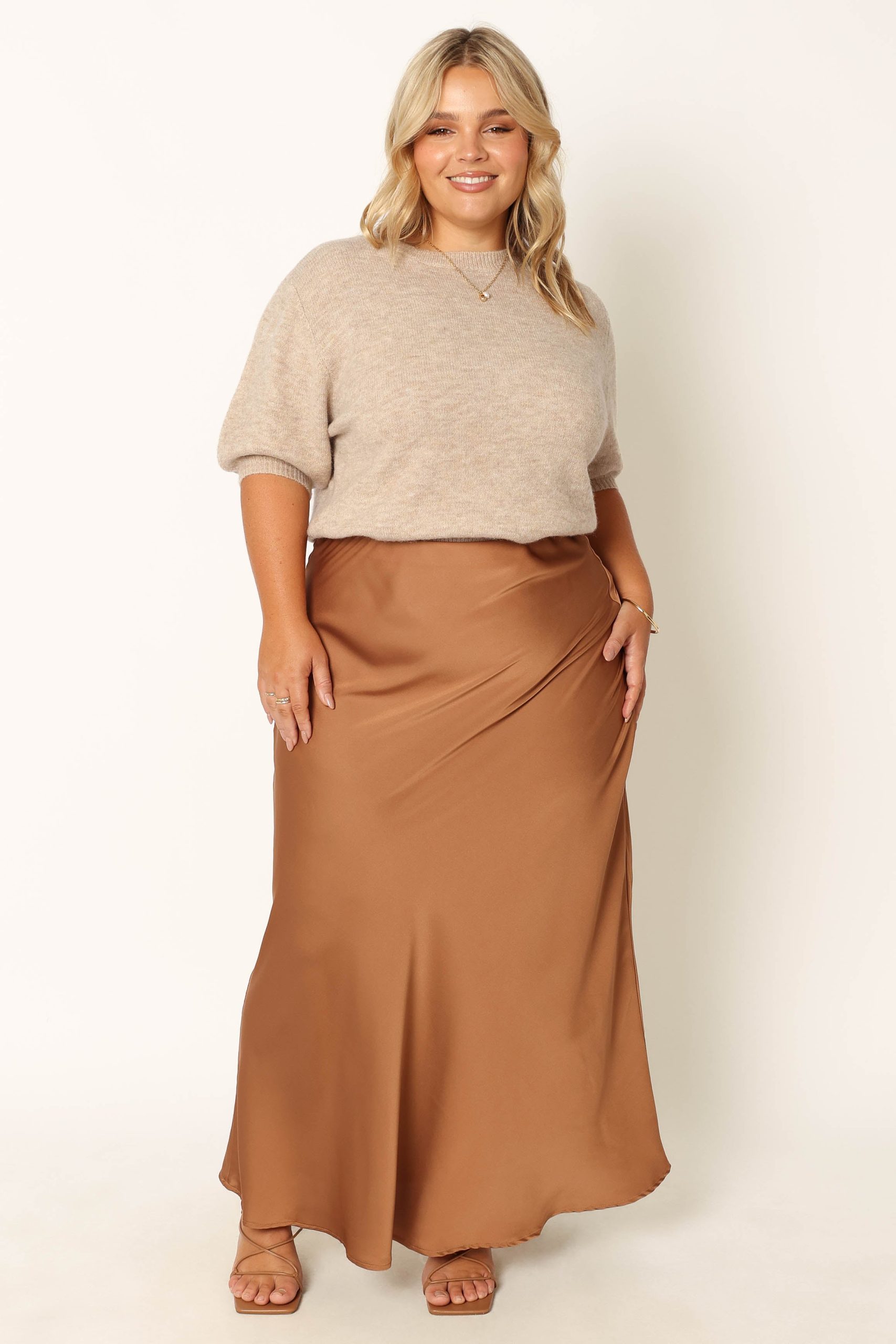 Nellie Satin Midi Skirt - Bronze - Image 3
