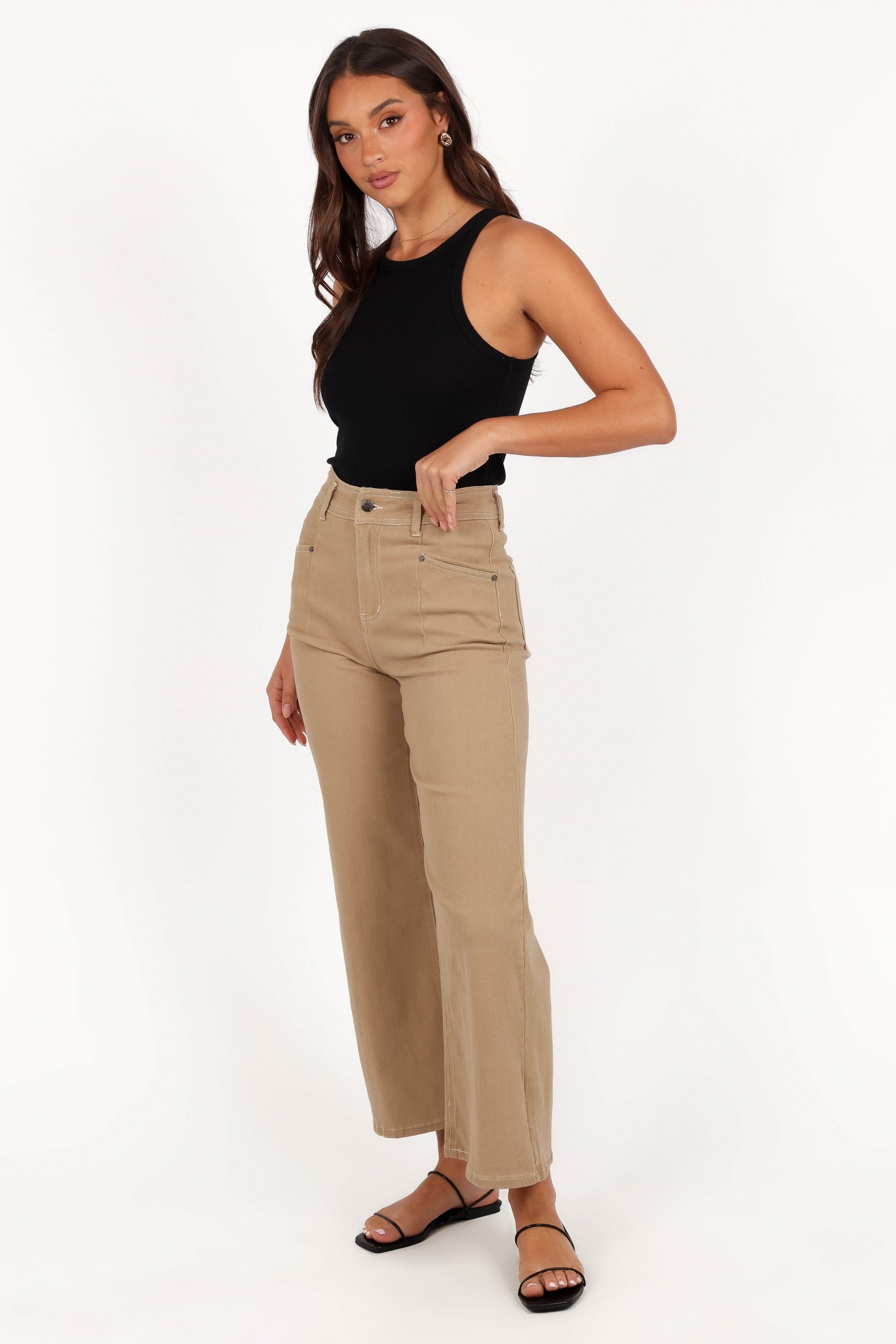 Parson Wide Leg Pant - Taupe - Image 3