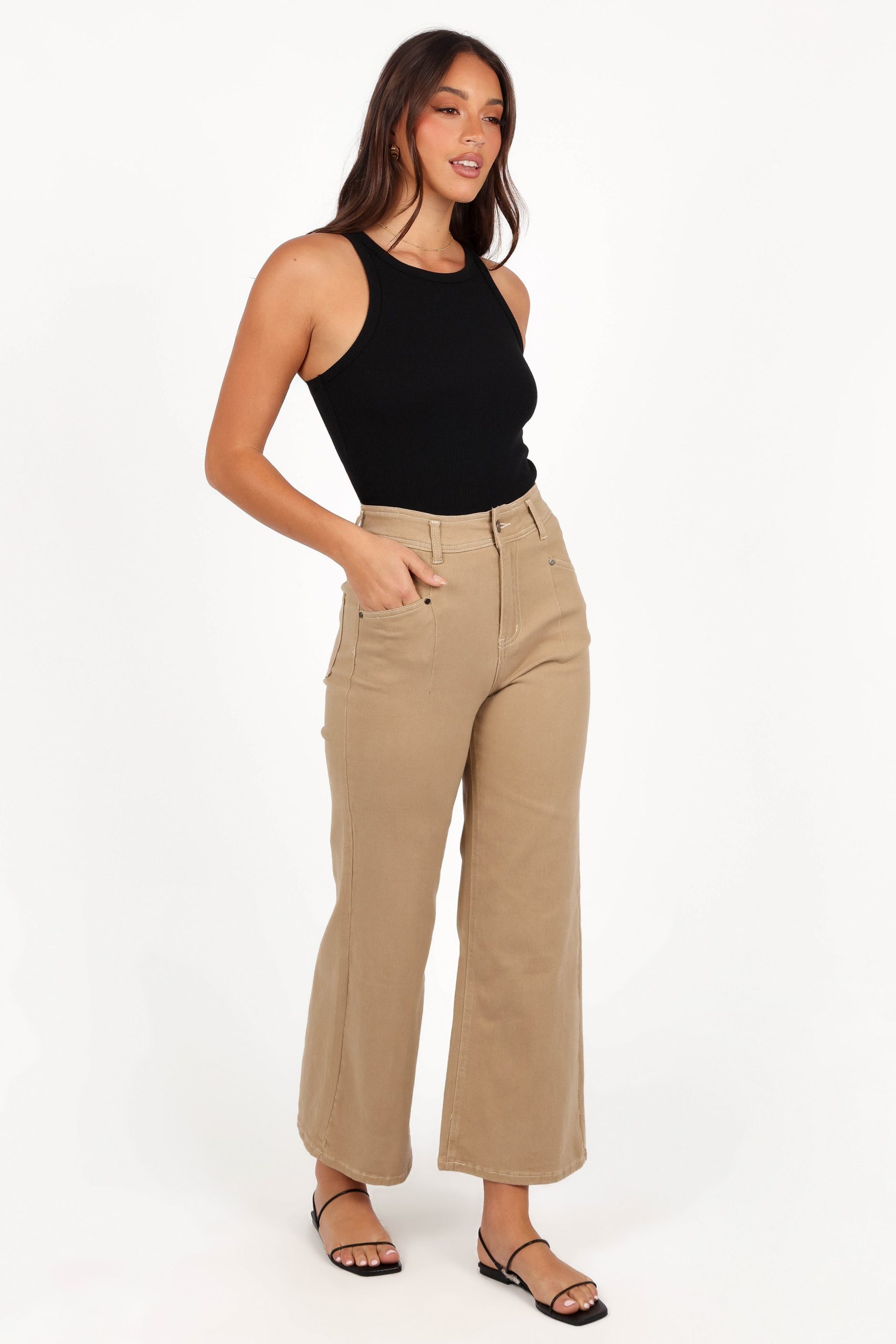 Parson Wide Leg Pant - Taupe - Image 5